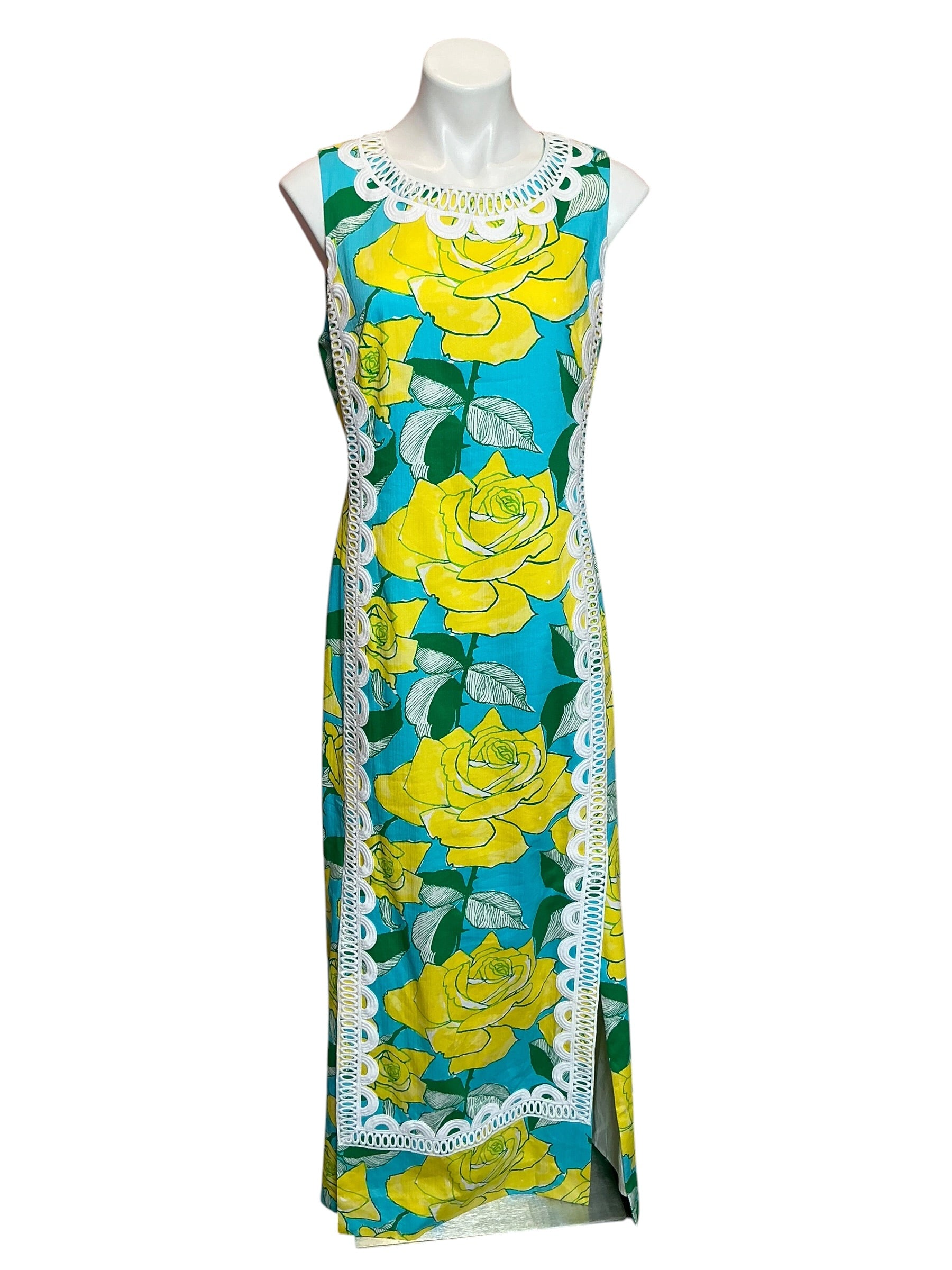 Lilly Pulitzer Lotta Stretch Maxi Shift Dress Blue Curacao Rose Bud - Size 8