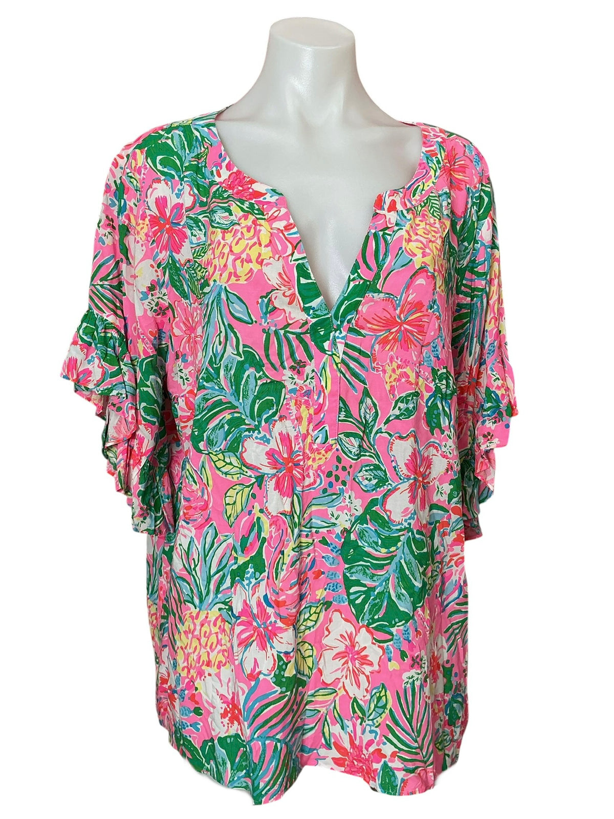 Lilly Pulitzer Quinna Short Sleeve Top Journey To the Jungle - Size XL