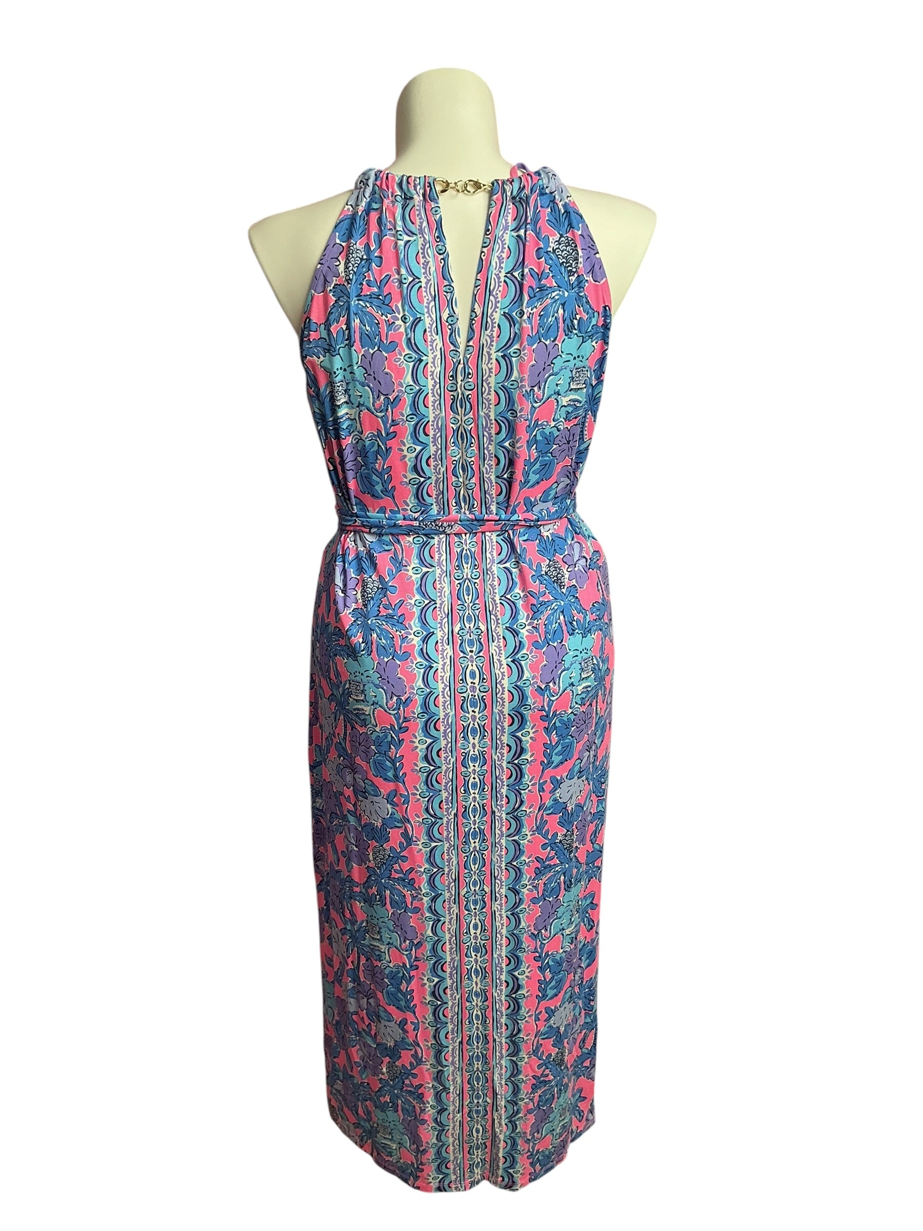Lilly Pulitzer- Bingham Halter Midi Dress Soleil Pink Palm Paradise Size L