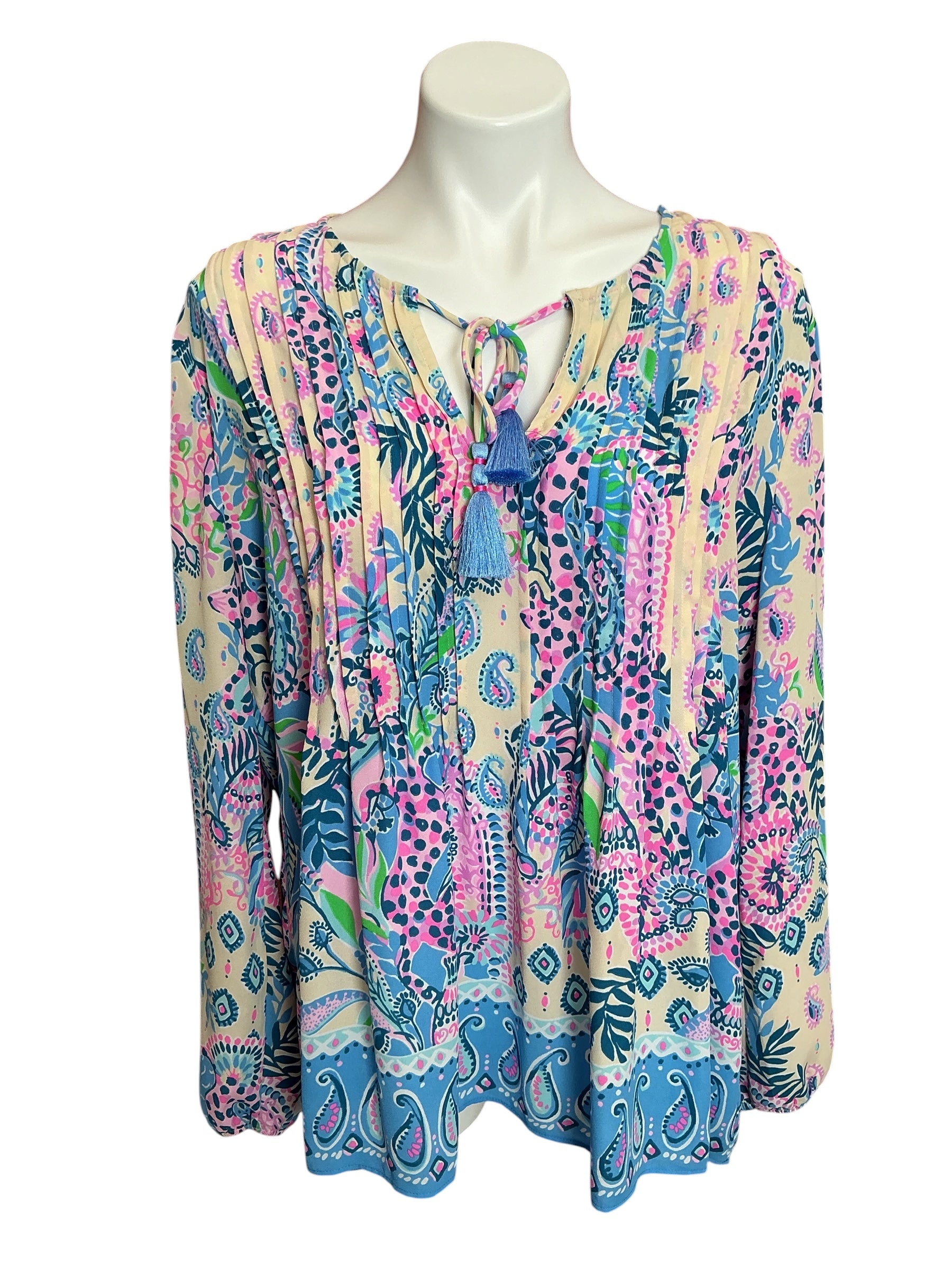 Lilly Pulitzer Marilina Long Sleeve Tunic Top Multi All Together Now Engineered - Size XL