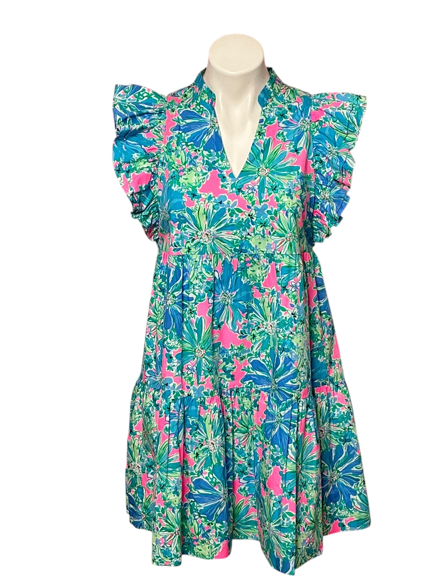 Lilly Pulitzer Aldena Ruffle Sleeve Dress - Soleil Pink Good Hare Day - Size XS