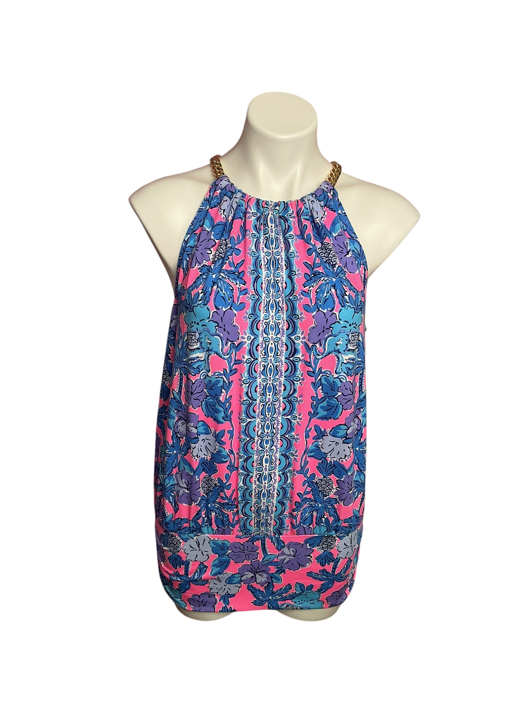Lilly Pulitzer NWT Bowen Halter Top Soleil Pink Palm Paradise Engineered - Size M