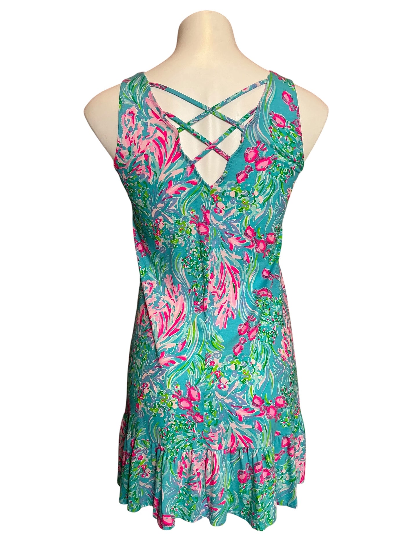 Lilly Pulitzer Kristen Flounce Dress Amalfi Blue Best Fishes - Size XXS