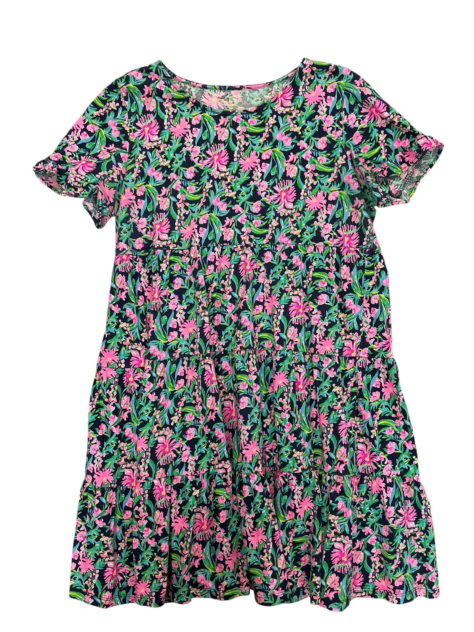 Lilly Pulitzer Kids Girls Mini Jodie Dress Low Tide Navy Garden Variety - Size XL 12-14