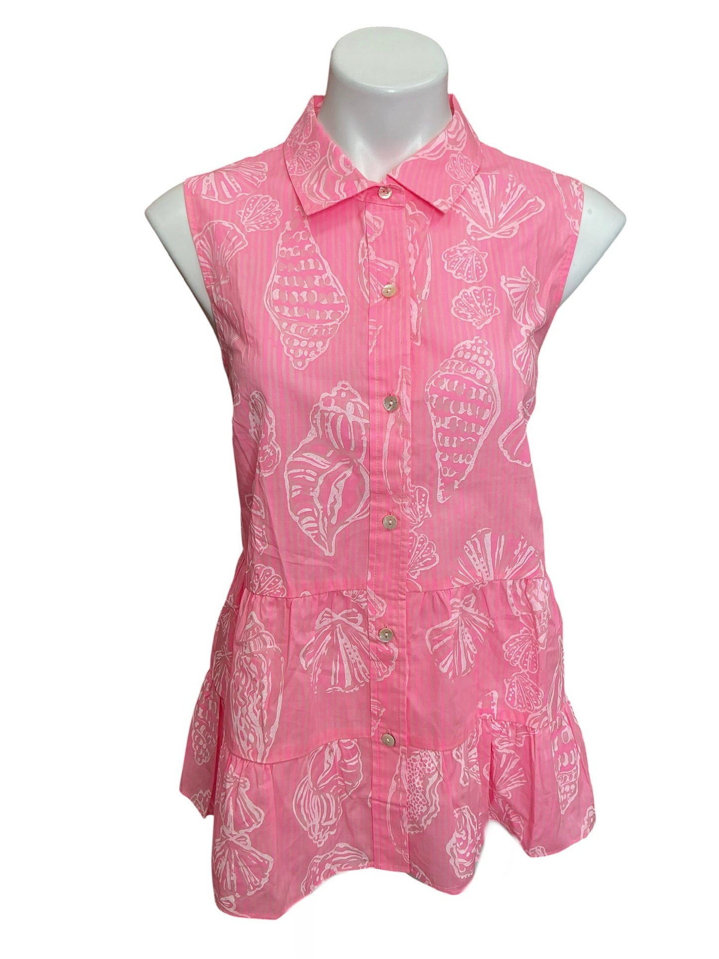 Lilly Pulitzer NWT Breah Sleeveless Button Down Top Rousseau Pink Cool As Shell Overprint - Size 12