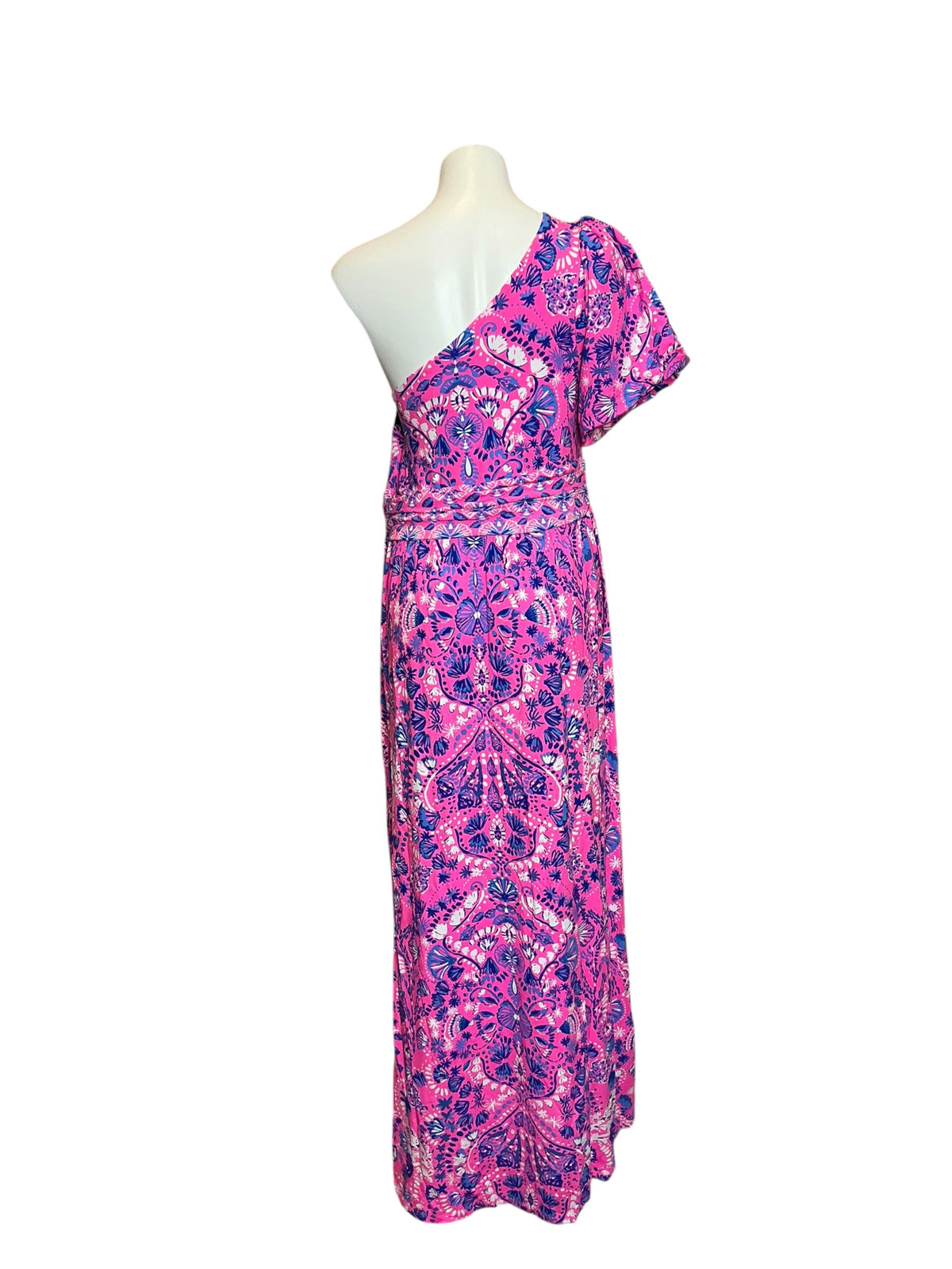 Lilly Pulitzer Solana One-Shoulder Maxi Dress Havana Pink Turtle Tidepool Engineered Knit - Size XL