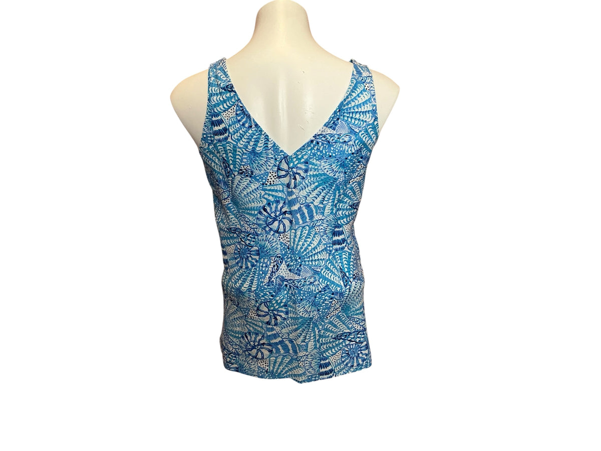 Lilly Pulitzer Florin Sleeveless V-Neck Linen Top Amalfi Blue By The Seashore - Size XXS