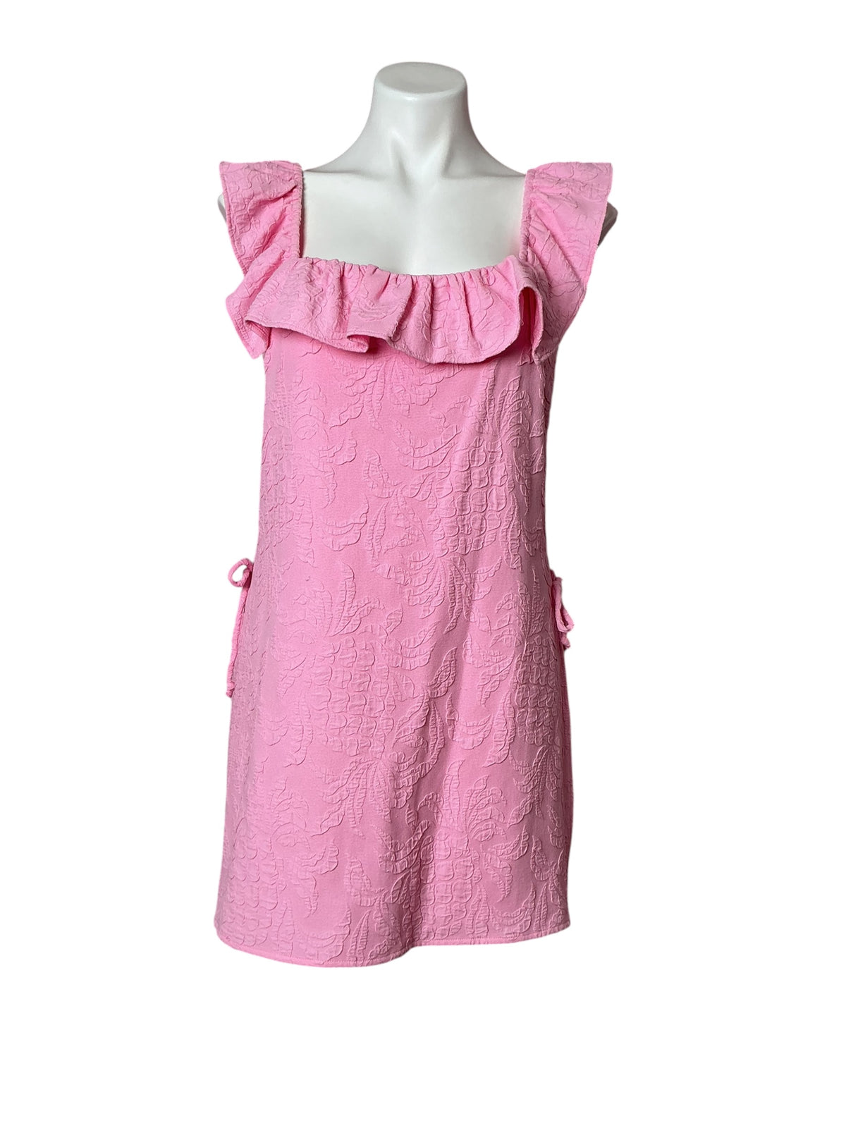 Lilly Pulitzer Zoya Ruffle Romper Pink Blossom Pineapple Pucker Jacquard - Size 10