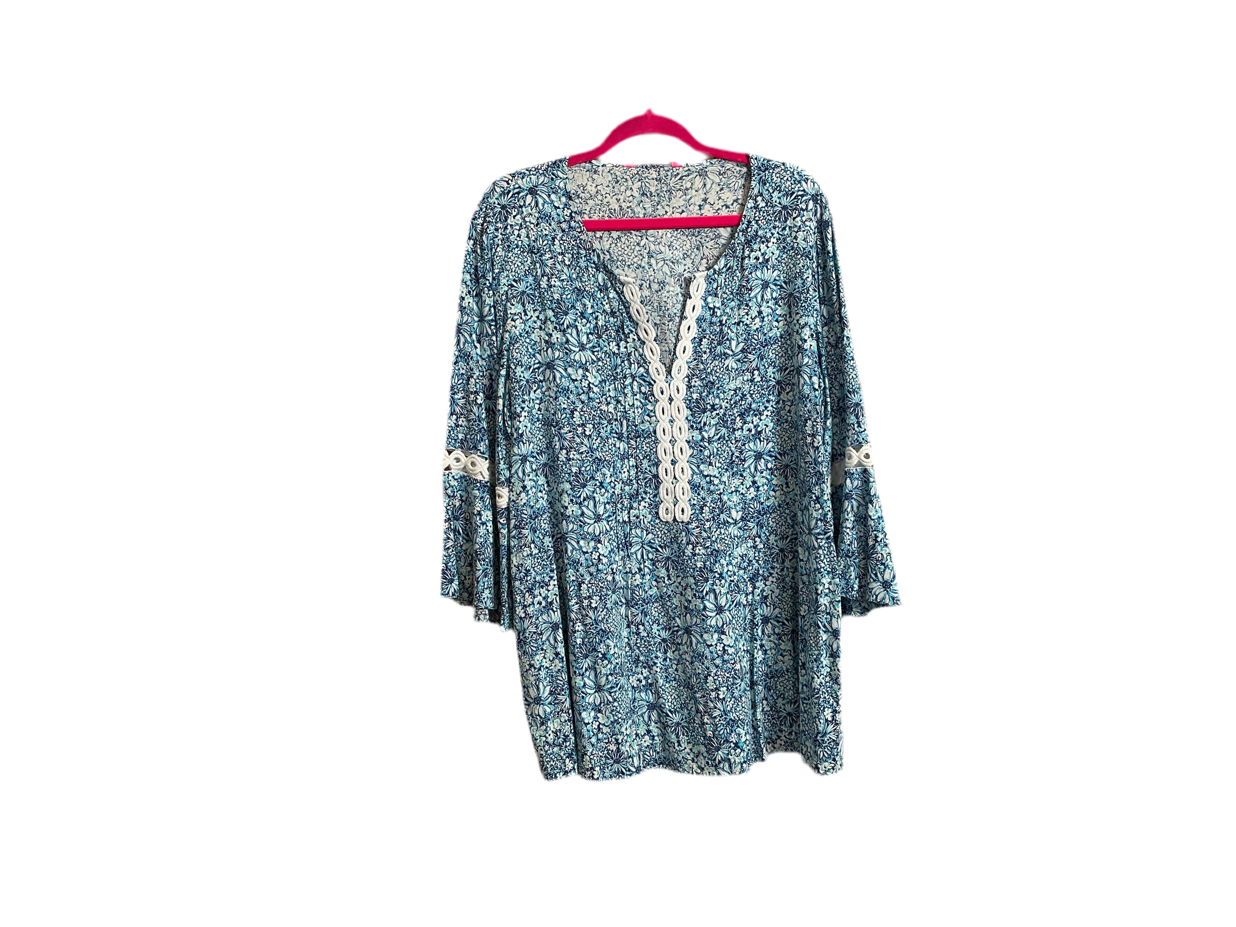 Lilly Pulitzer NWT Hollie Tunic Cumulus Blue Blooming Together - Size XL