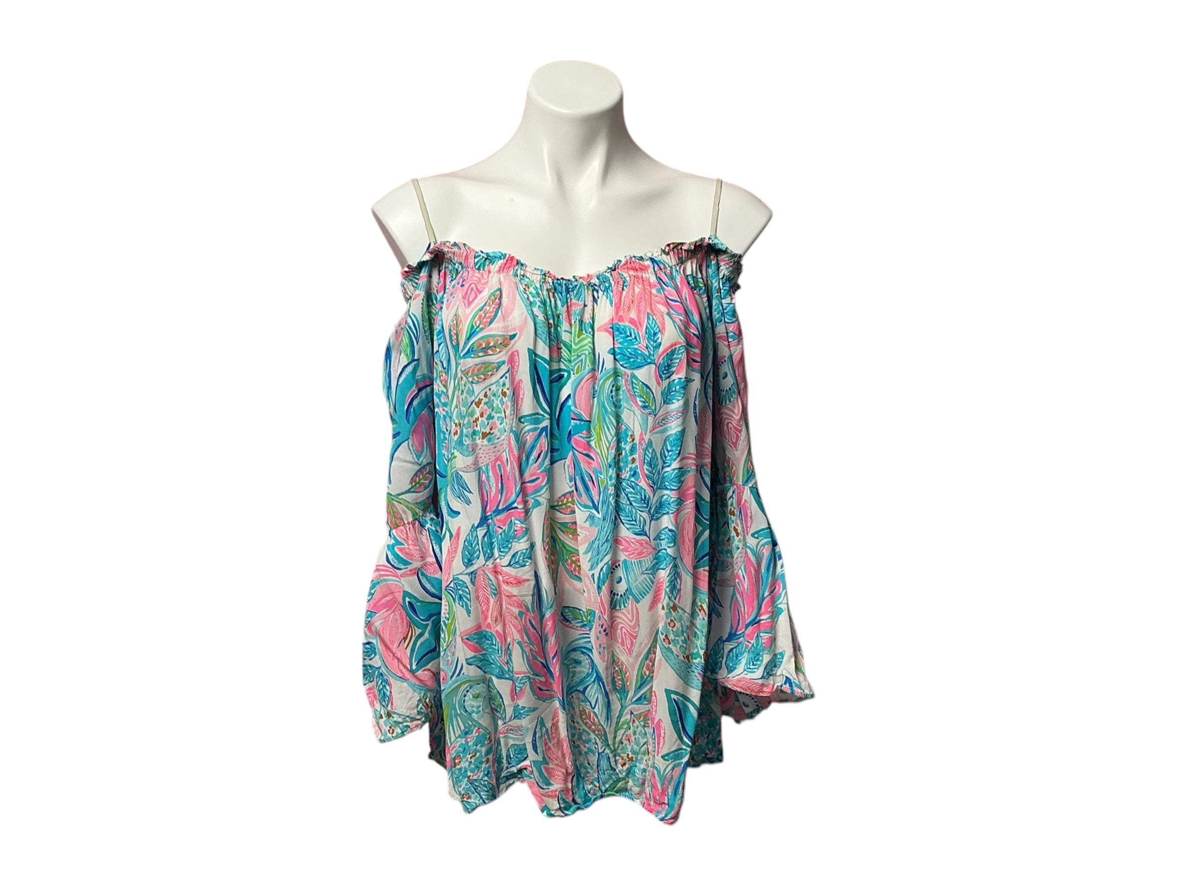Lilly Pulitzer Nevie Off-The-Shoulder Top Toucan Do It Better - Size XL