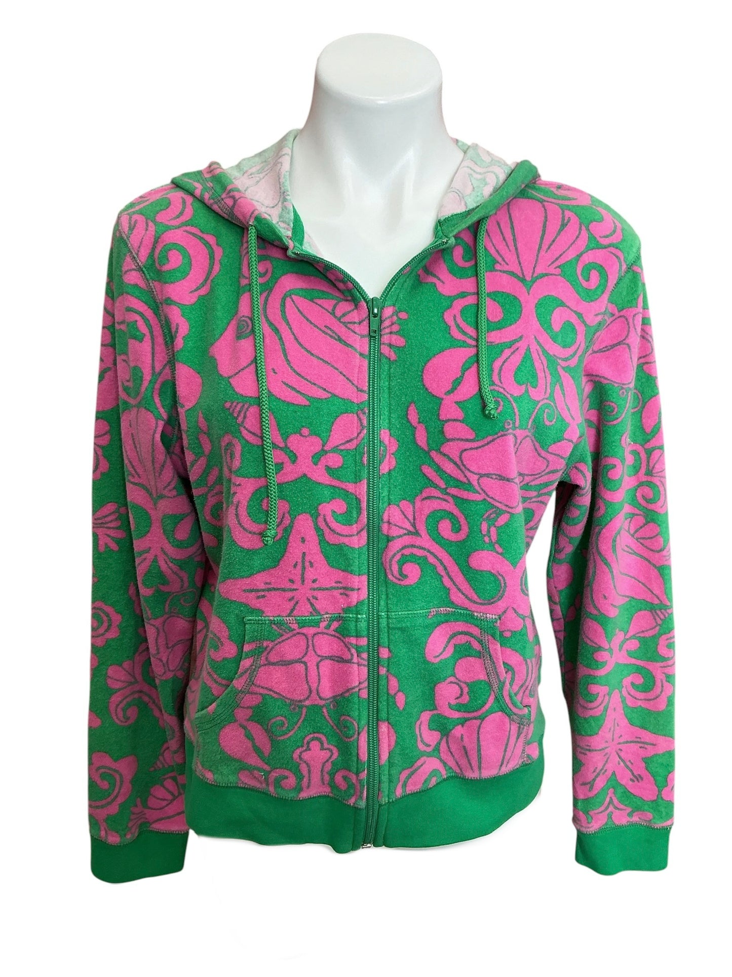 Lilly Pulitzer Vintage Full Zip Terry Cloth Hoodie She She Shells - Size XL