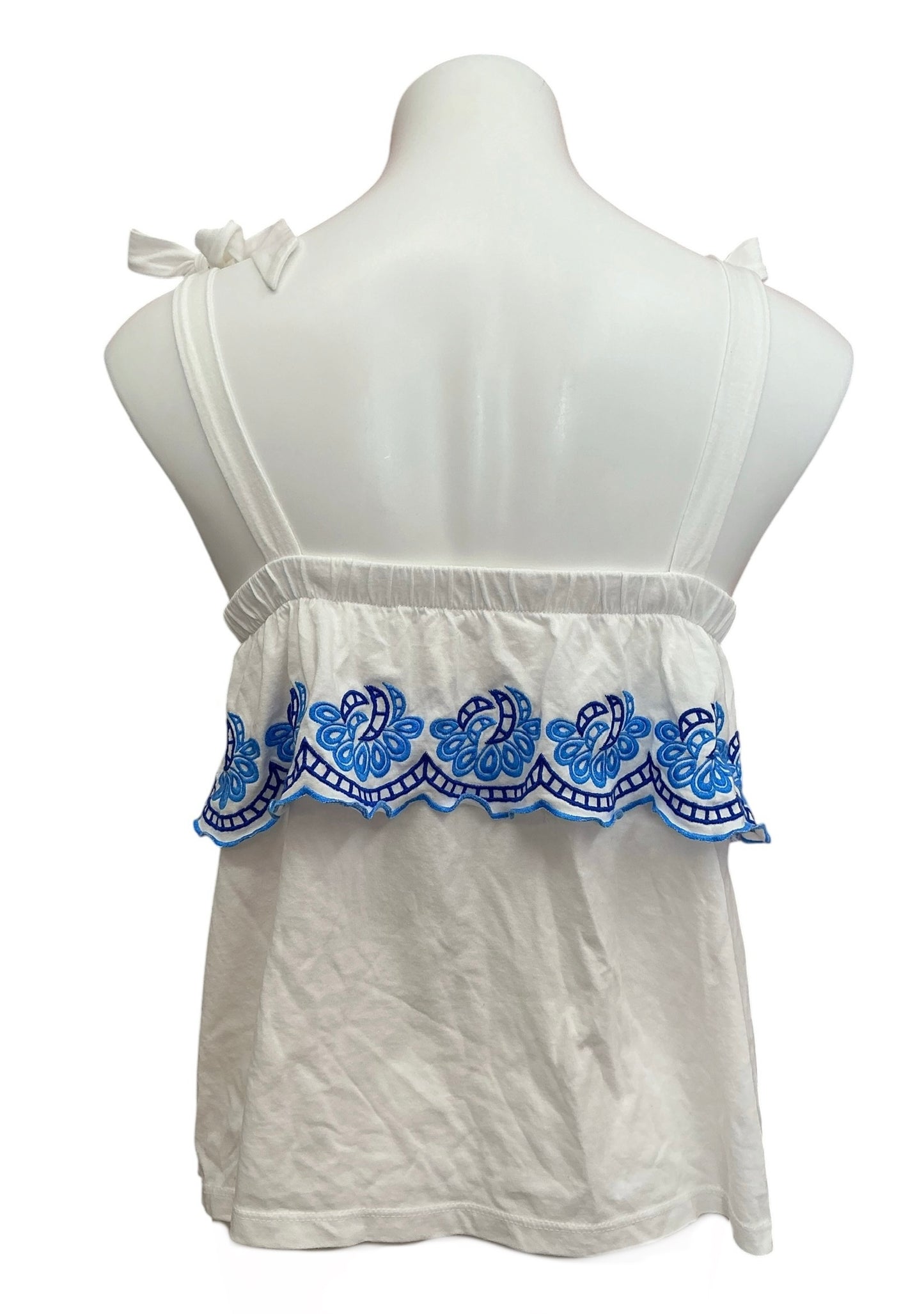 Lilly Pulitzer Benita Scalloped Tank Top Resort White Blue Embroidery - Size S