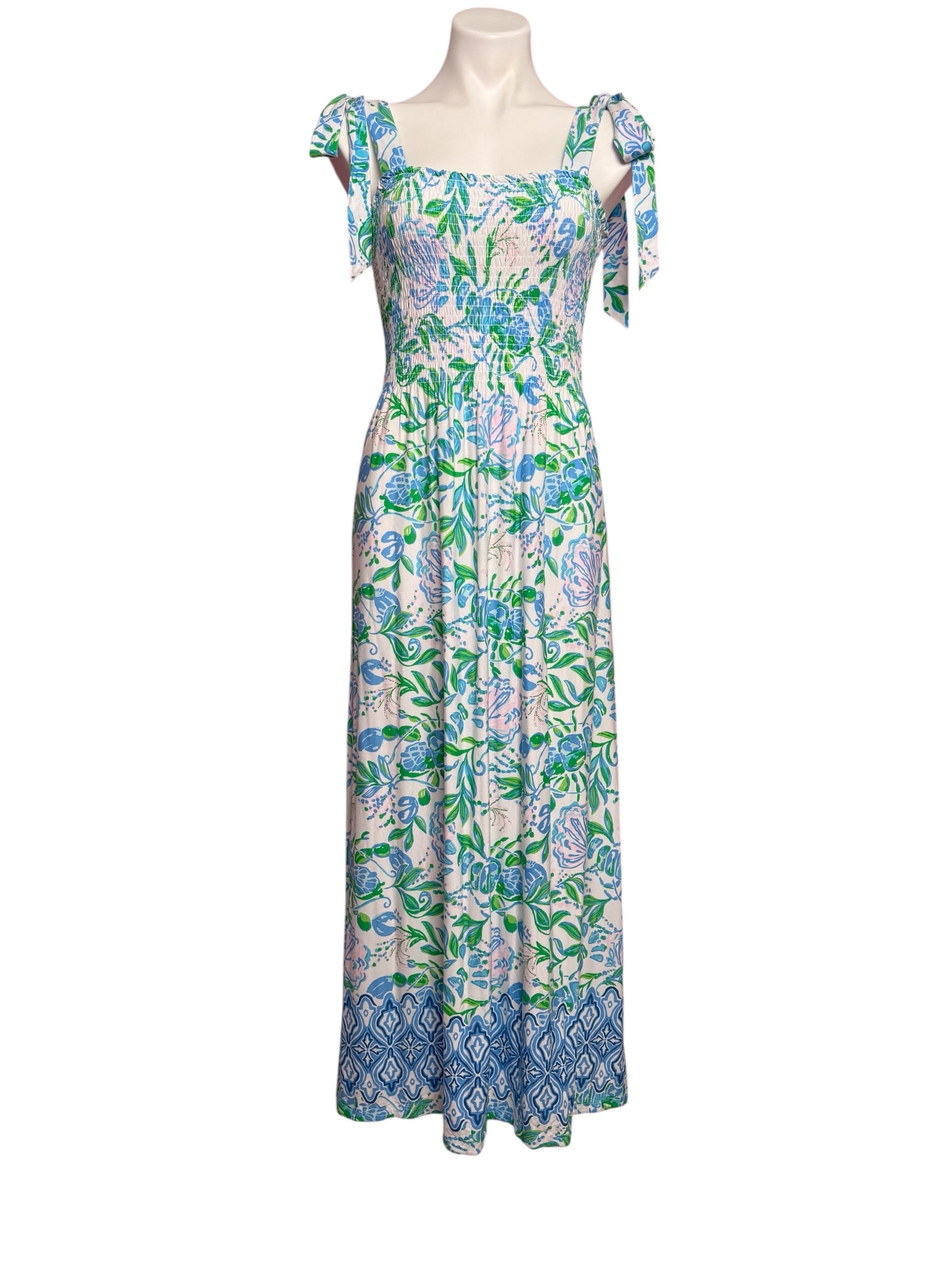 Lilly Pulitzer Kailua Smocked Maxi Dress, Resort White- Just A Pinch Size L