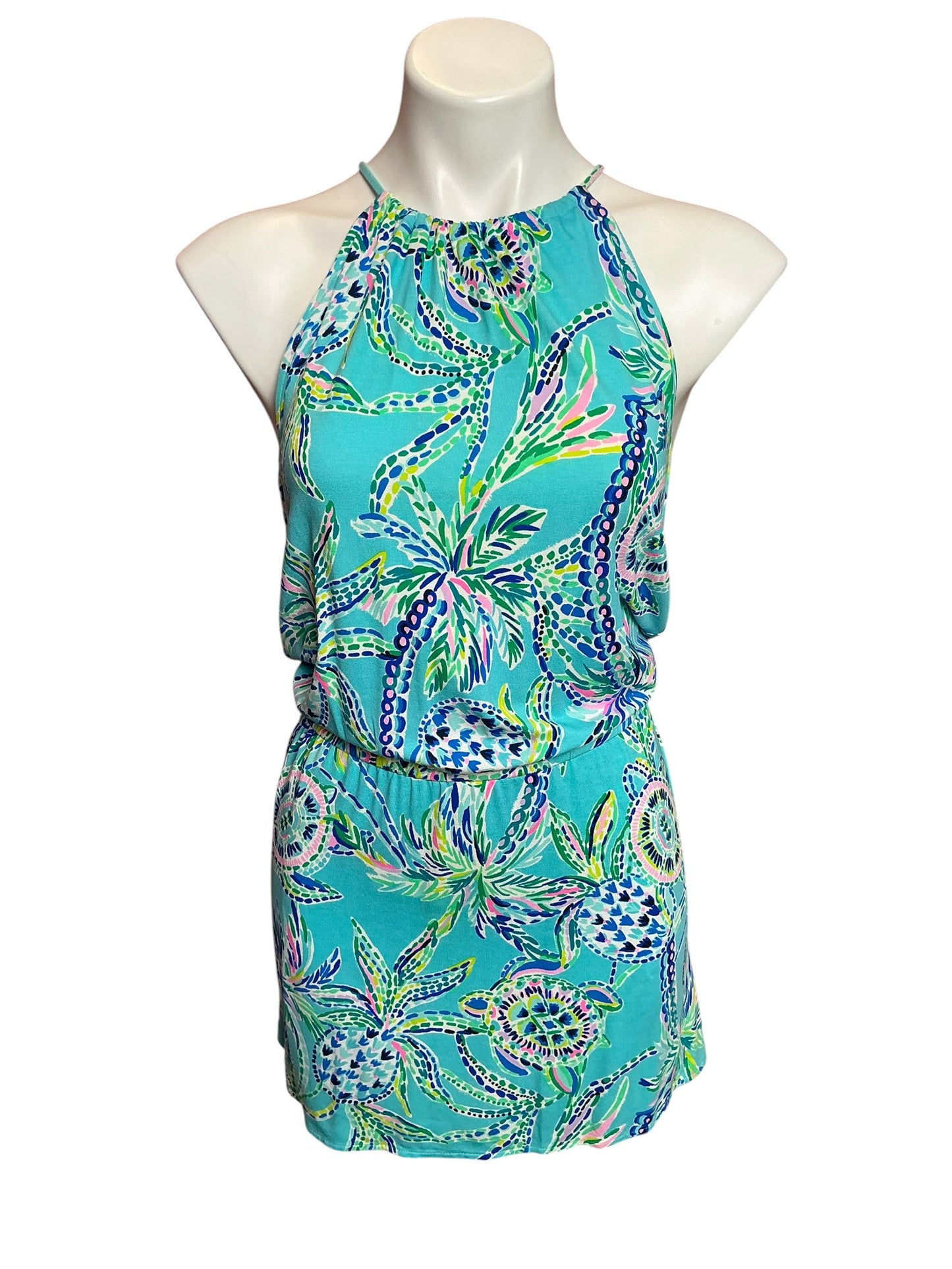 Lilly Pulitzer Judith Romper Bermuda Blue Turtle - Size XXS