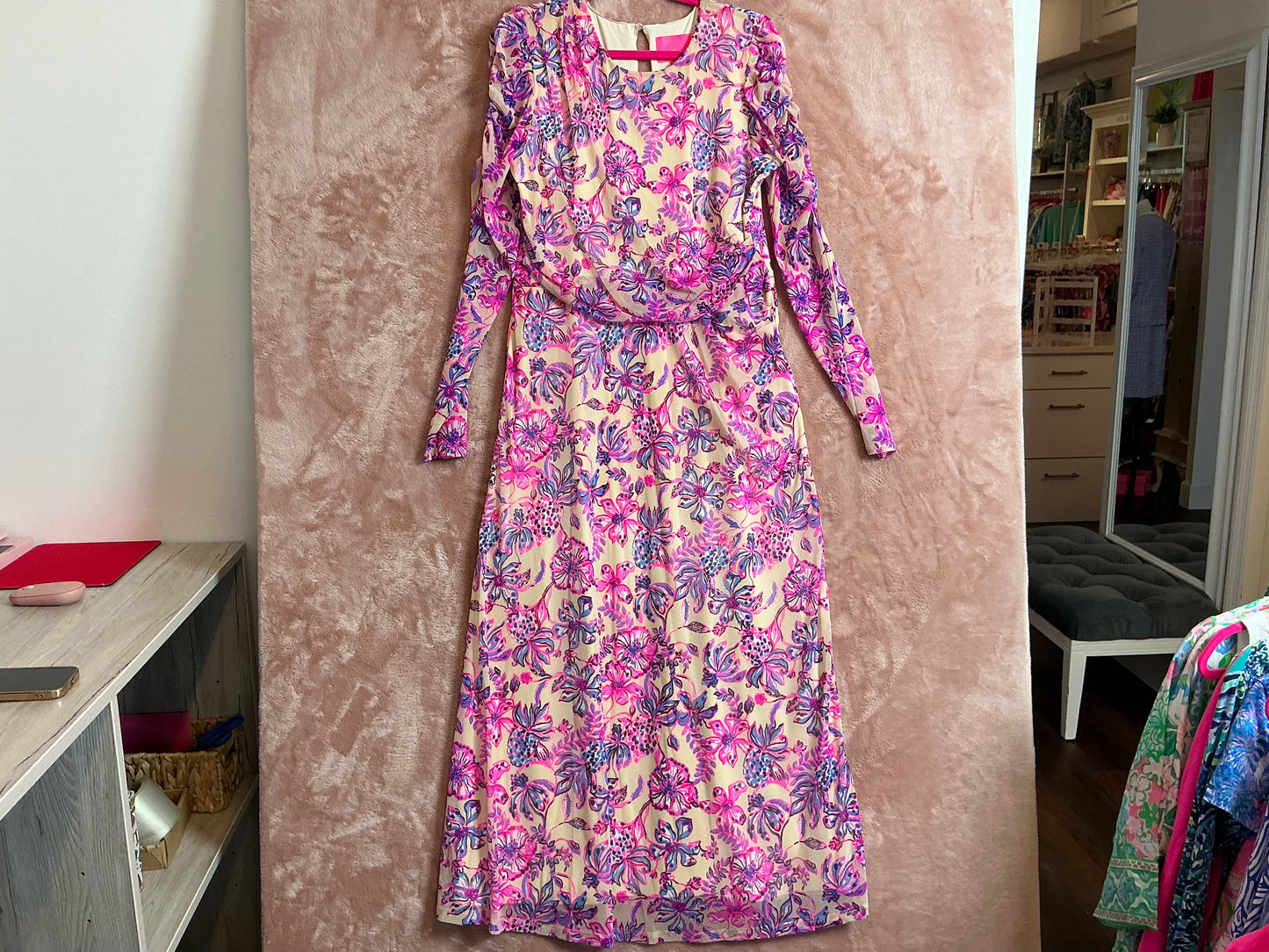 Lilly Pulitzer NWT - Preslie Long Sleeve Mesh Midi Dress - Tropical With A Twist - Size XL