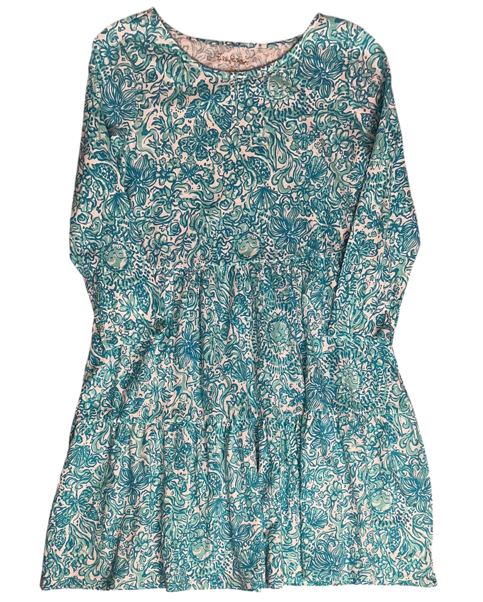 Lilly Pulitzer Girls Mini Geanna Tiered Swing Dress Took Me By Sunrise - Size XL(12-14)