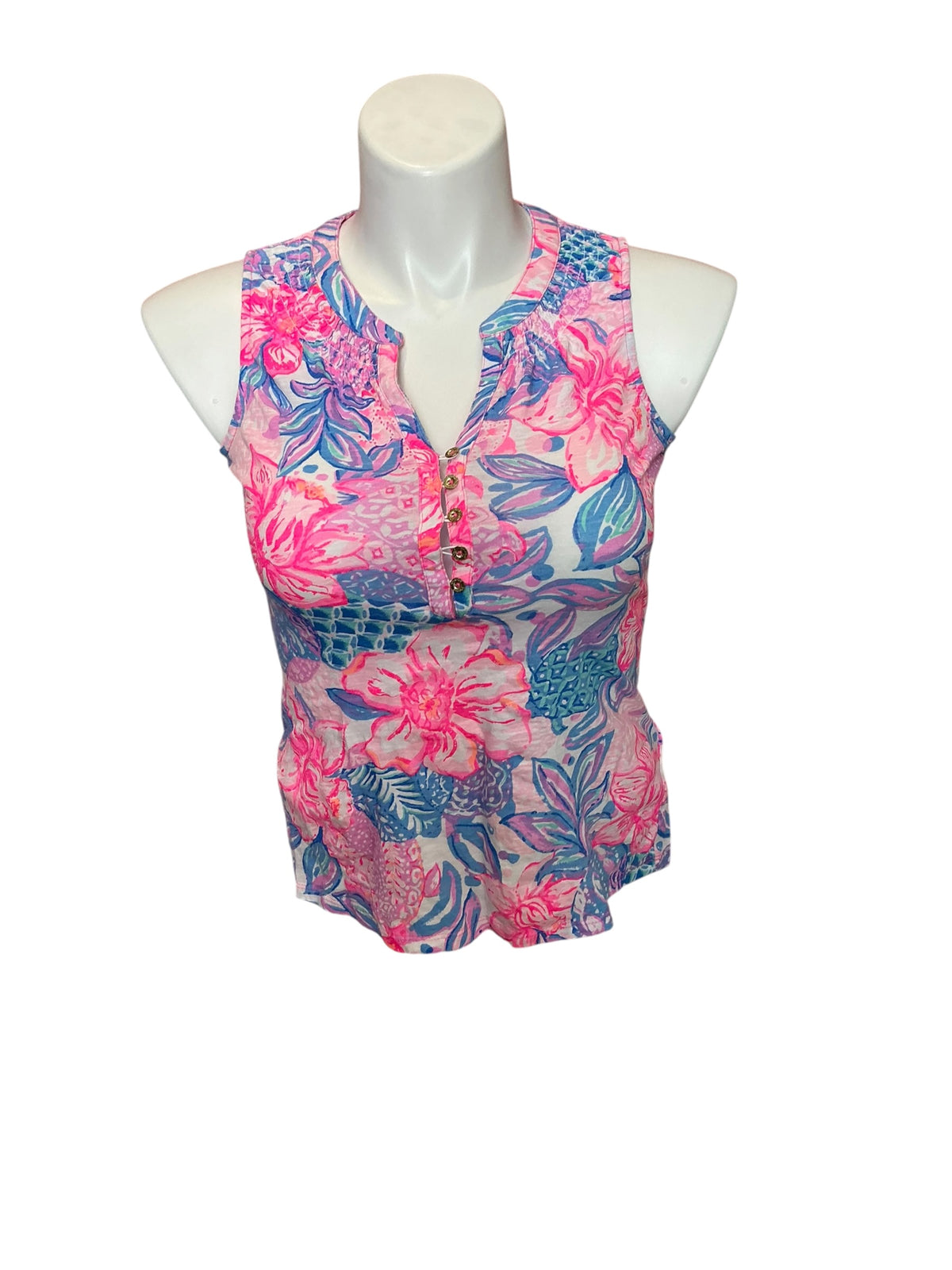 Lilly Pulitzer Essie Tank Top Pink Isle Snappy Turtle - Size XS