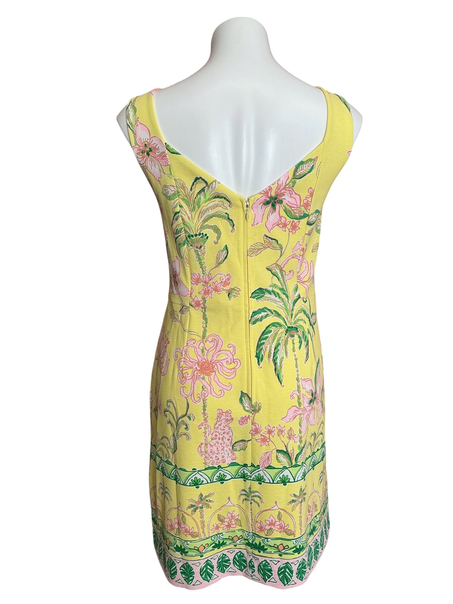 Lilly Pulitzer NWT Del Rey Stretch Shift Dress Finch Yellow Tropical Oasis Engineered Knit - Size XL