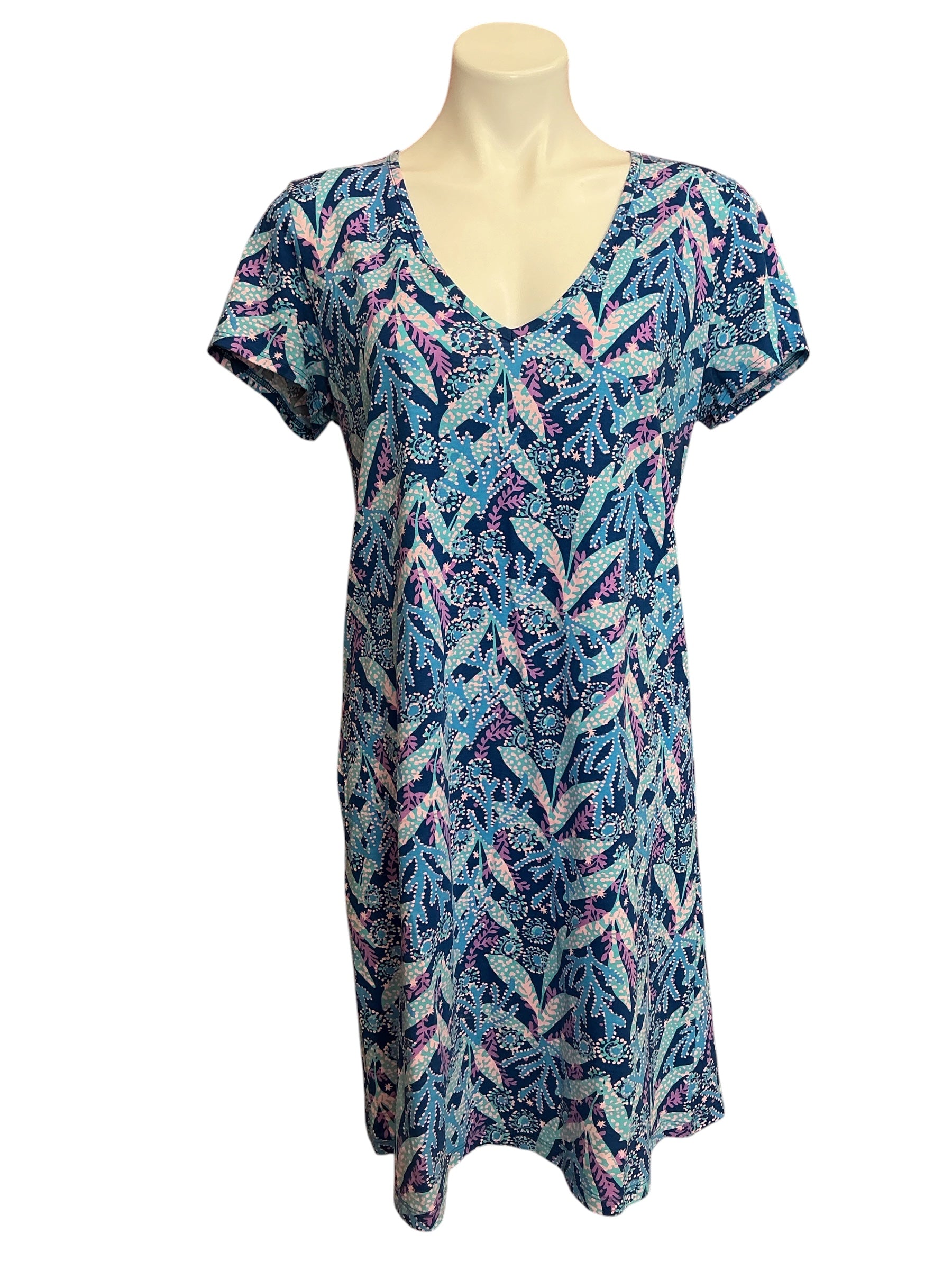 Lilly Pulitzer Etta Short Sleeve Dress Barton Blue Star Gazing - Size L