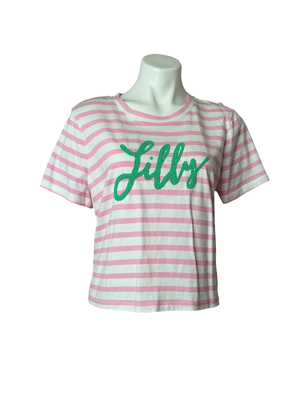 Lilly Pulitzer Keenan Cropped Knit Top Conch Shell Pink Striped - Size M