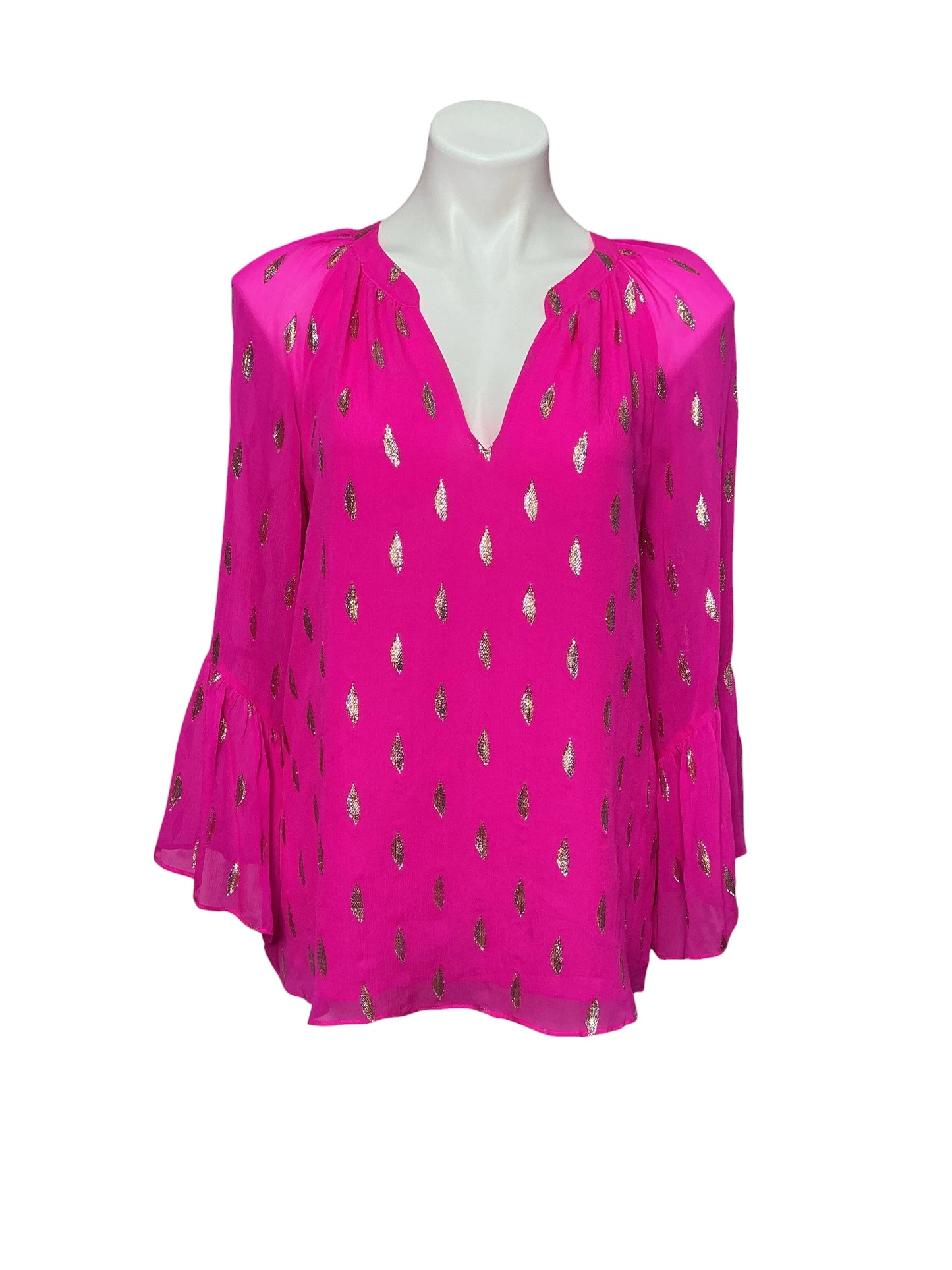 Lilly Pulitzer Matilda Silk Top, Raz Berry Diamond- Metallic Size S