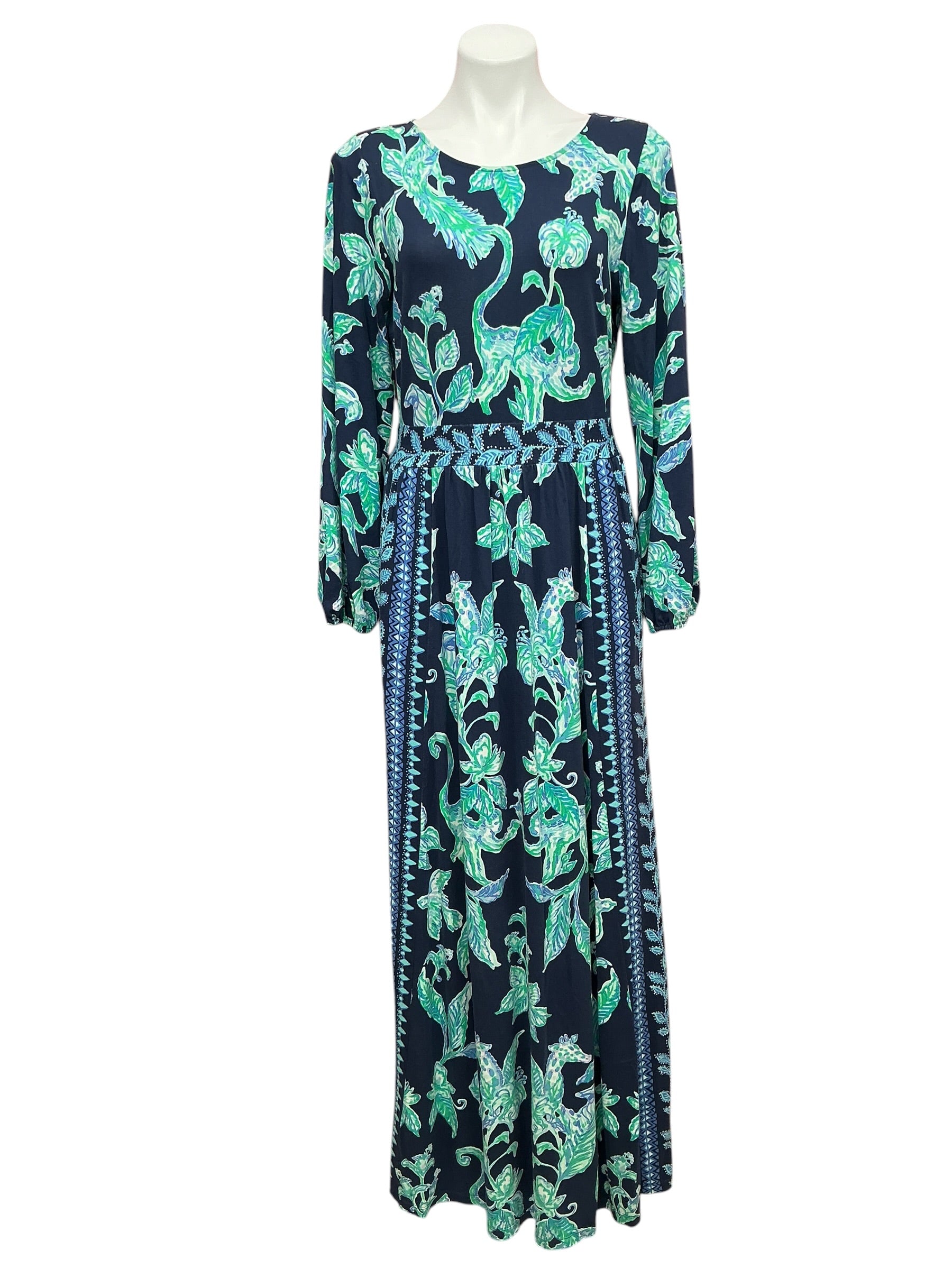 Lilly Pulitzer Micole Maxi Dress High Tide Navy Sweet Parakeet Engineered - Size 10