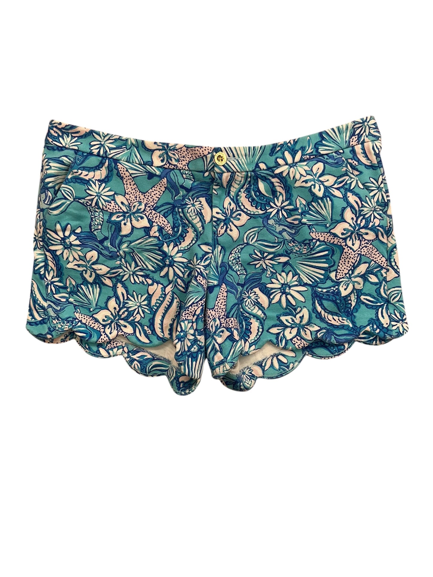 Lilly Pulitzer Buttercup Scalloped Hem Shorts Amalfi Blue Sound The Sirens - Size 16