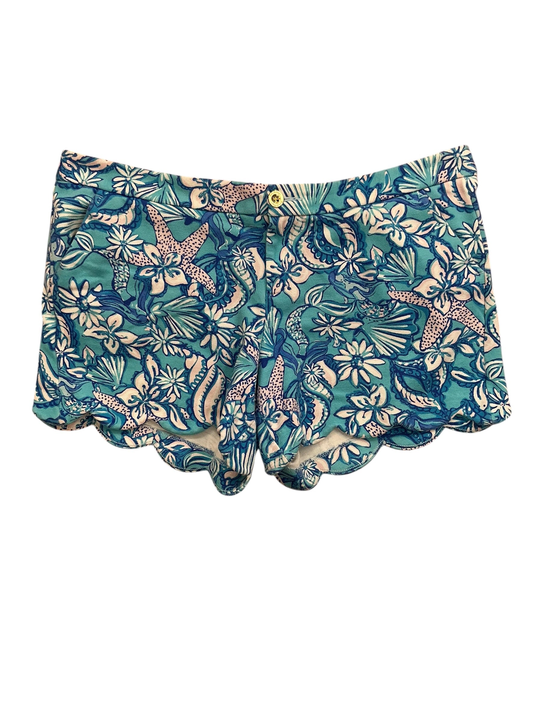 Lilly Pulitzer Buttercup Scalloped Hem Shorts Amalfi Blue Sound The Sirens - Size 16