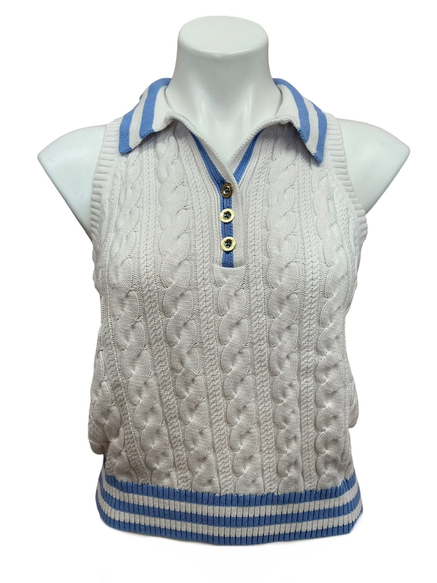 Lilly Pulitzer Suzette Polo Sweater Tank Top Resort White X Jacaranda Blue - Size M