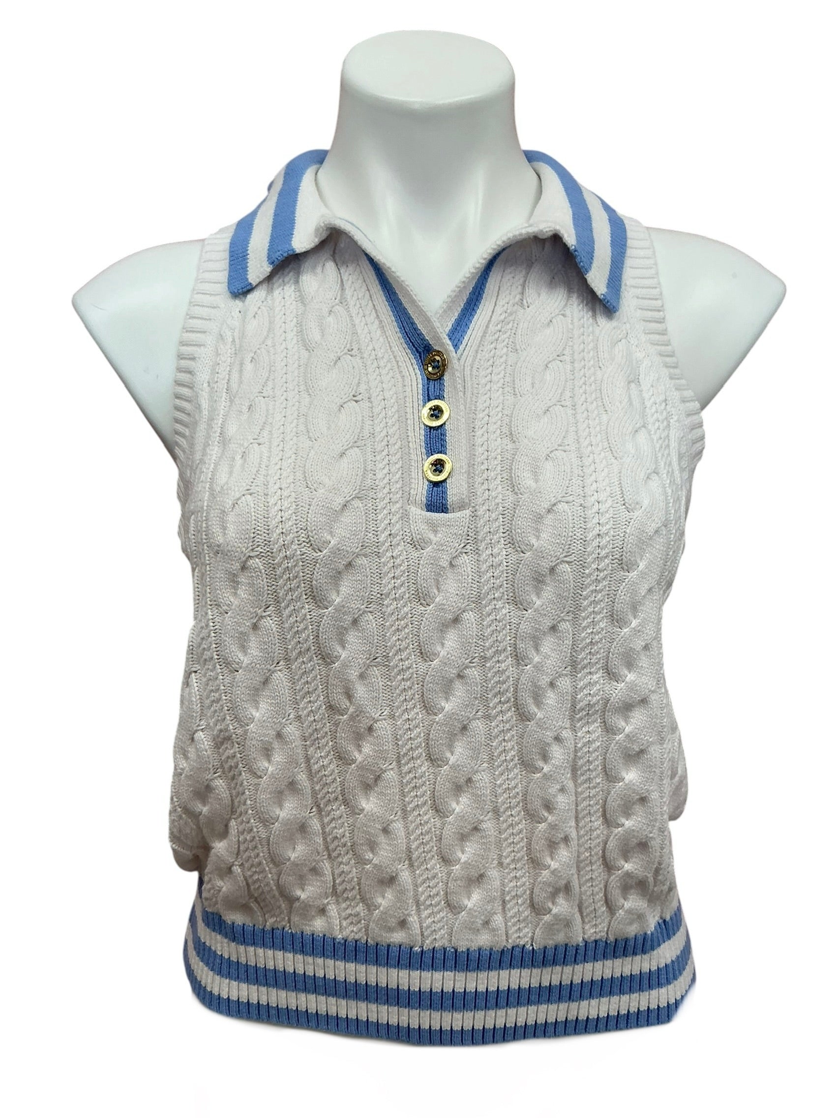 Lilly Pulitzer Suzette Polo Sweater Tank Top Resort White X Jacaranda Blue - Size M