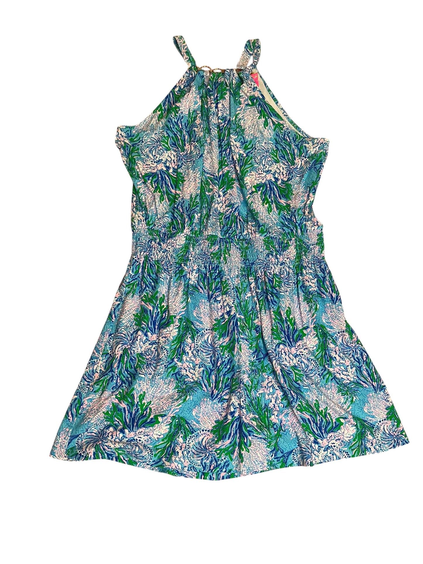 Lilly Pulitzer  Shirelle Skirted Romper Las Olas Aqua Strong Current Sea - Size L