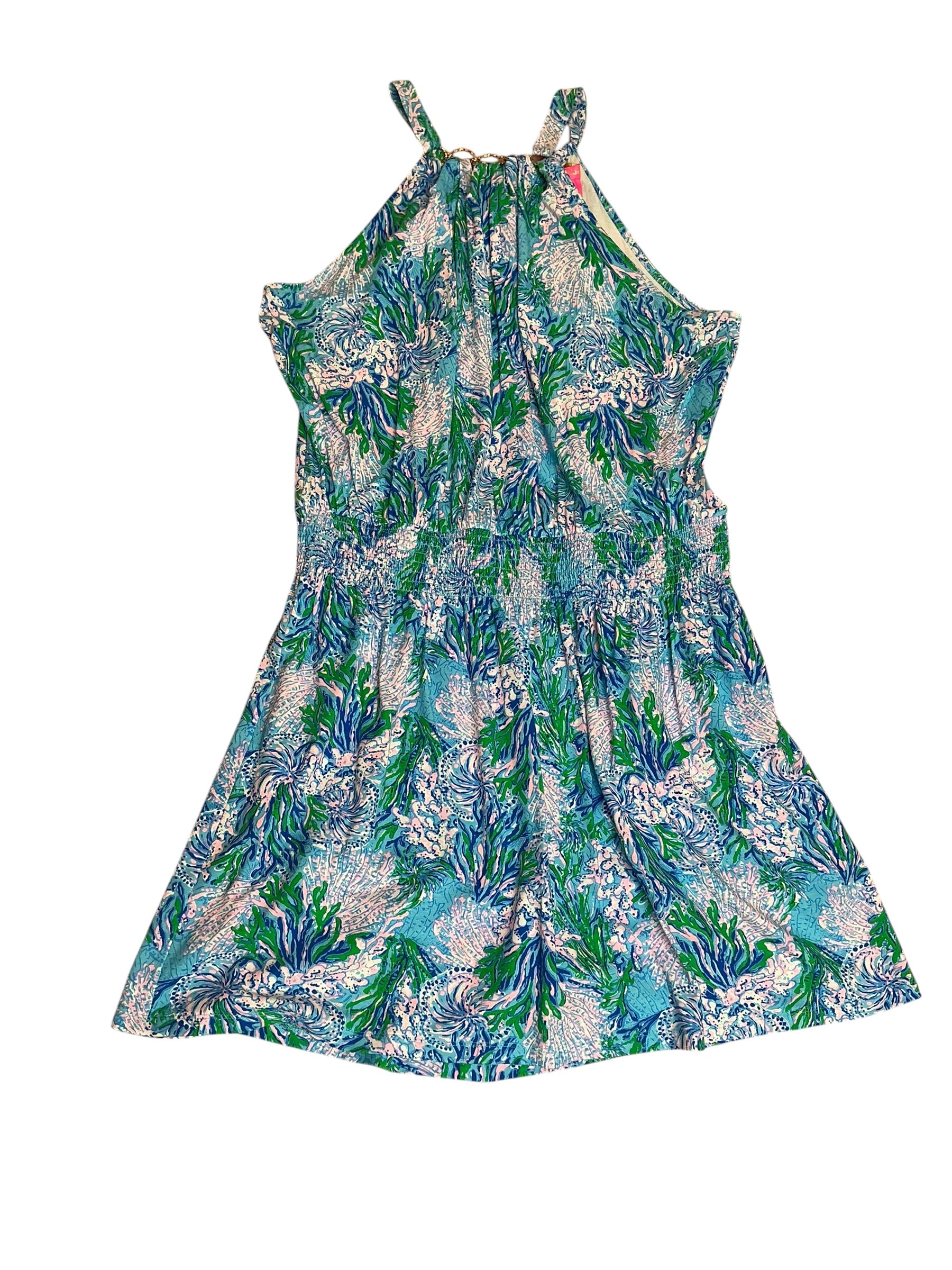 Lilly Pulitzer  Shirelle Skirted Romper Las Olas Aqua Strong Current Sea - Size L
