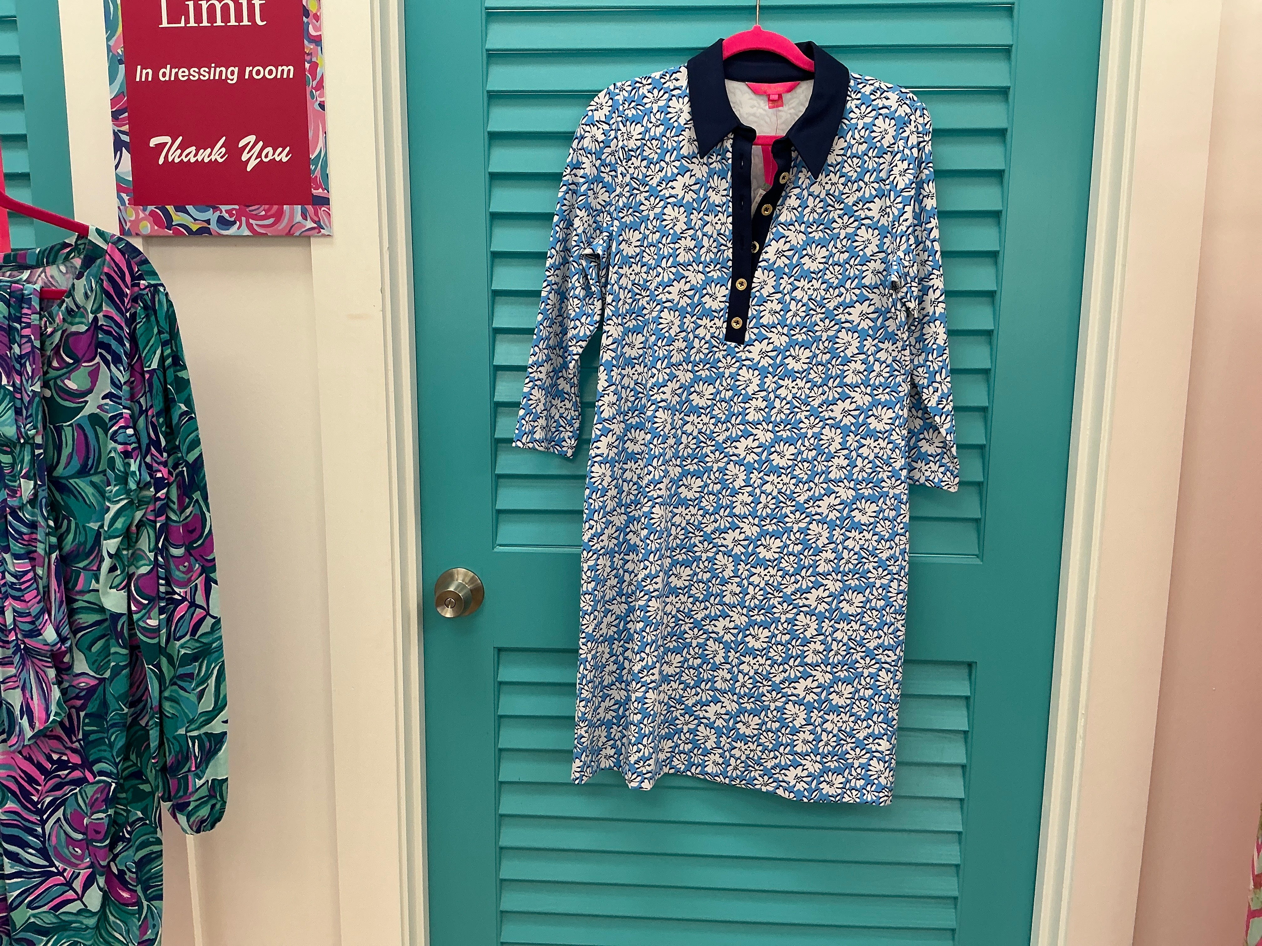 Lilly Pulitzer NWT Ainslee 3/4 Sleeve Dress Lunar Blue Palm Beach Petals - Size L