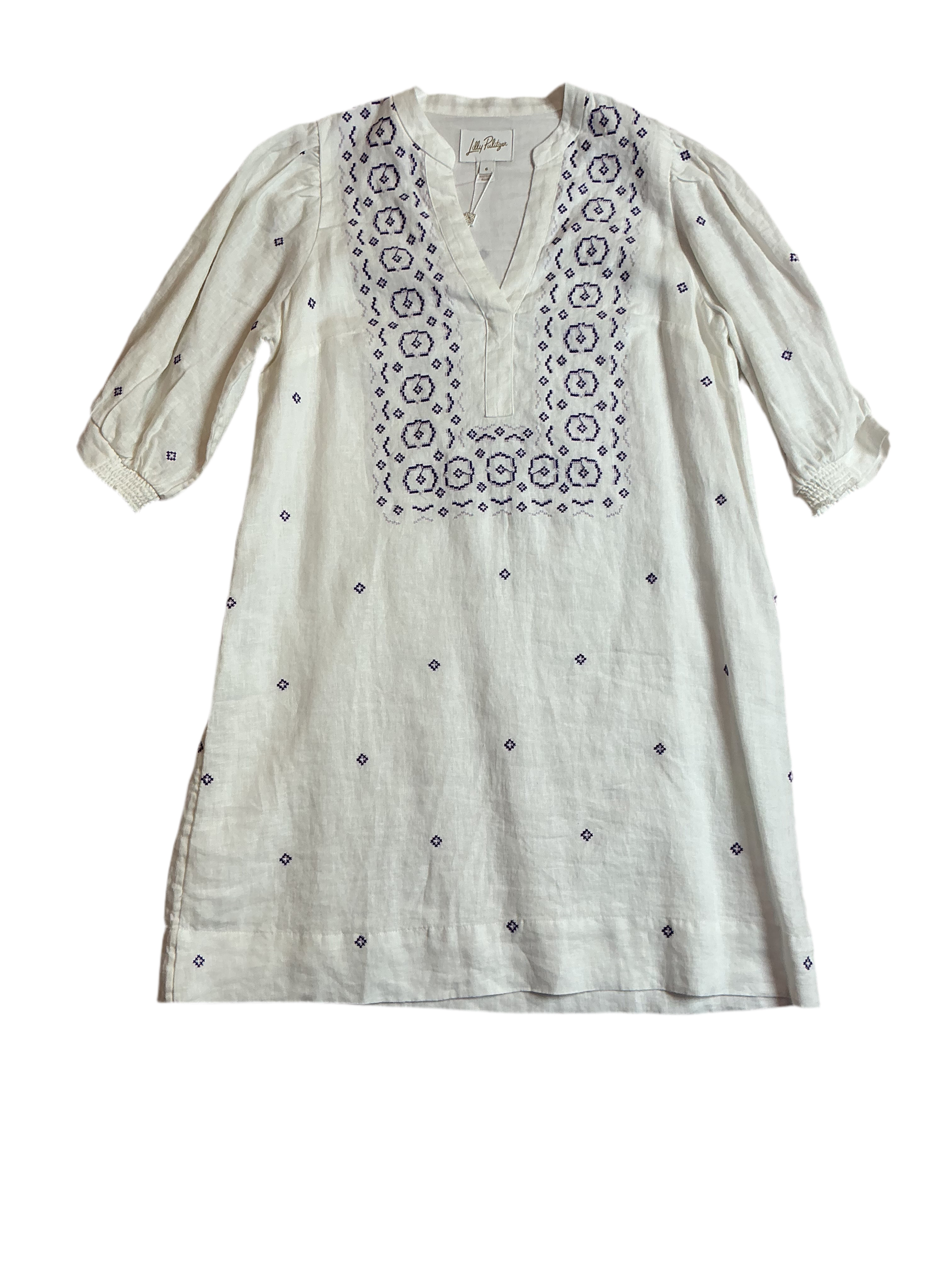 Lilly Pulitzer NWT Miaeigh Elbow Sleeve Water Hyacinth Geo Criss Cross Embroi - Size 6