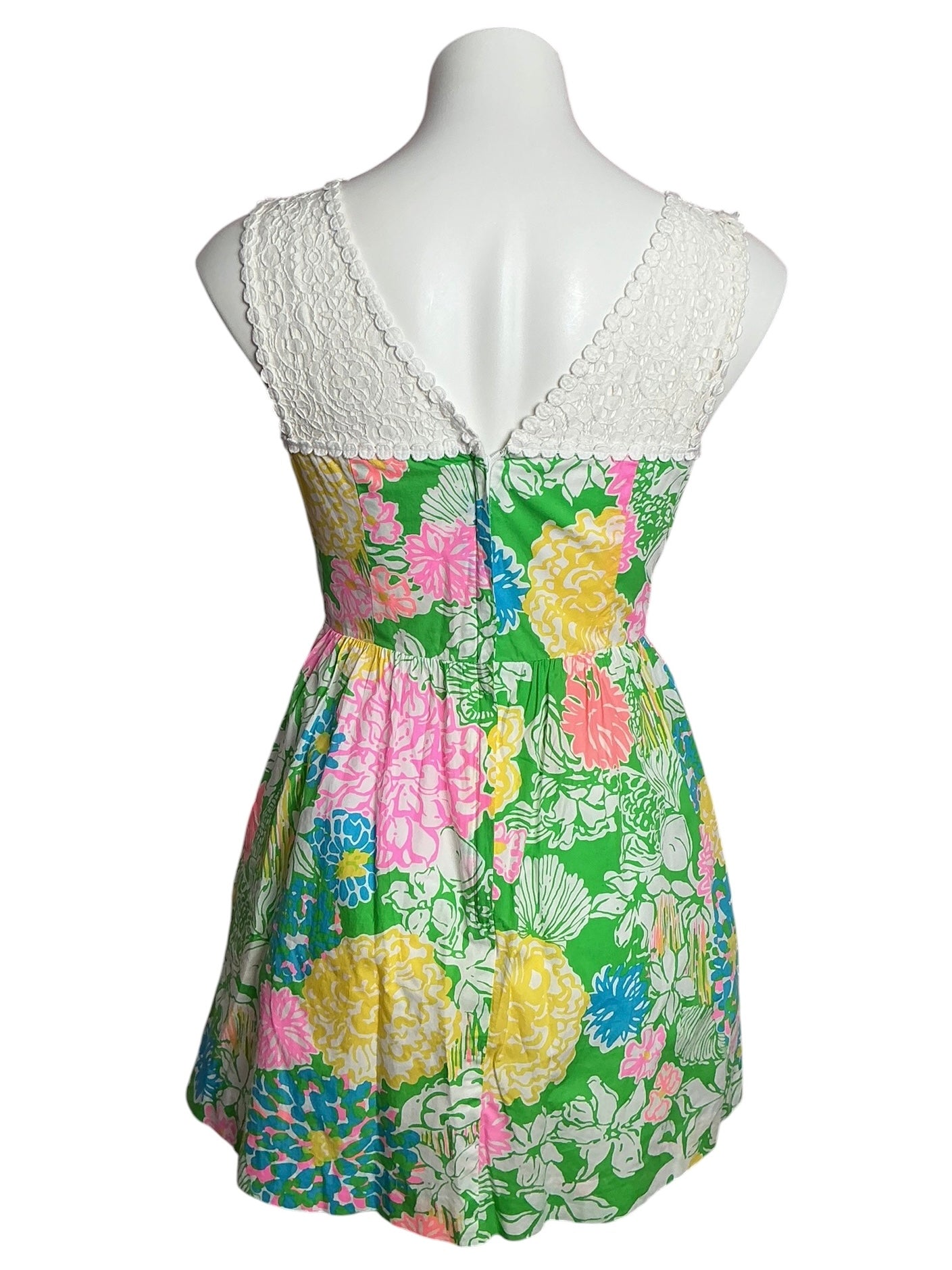 Lilly Pulitzer Raegan Lace Inset Fit & Flare Multi Hibiscus Stroll - Size 2