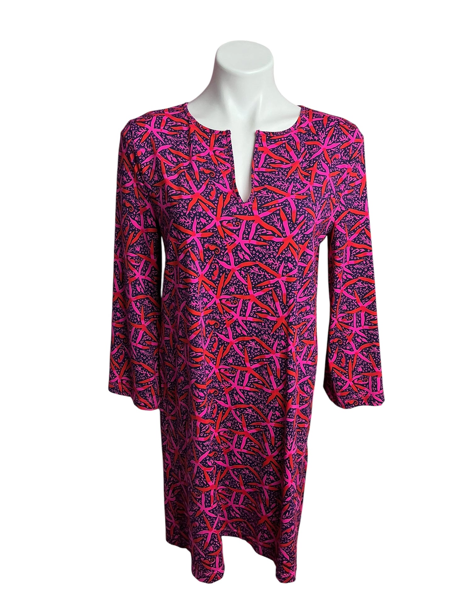 Lilly Pulitzer Johana Long Sleeve Cover-Up Passion Fruit Pink Star Searching - Size S