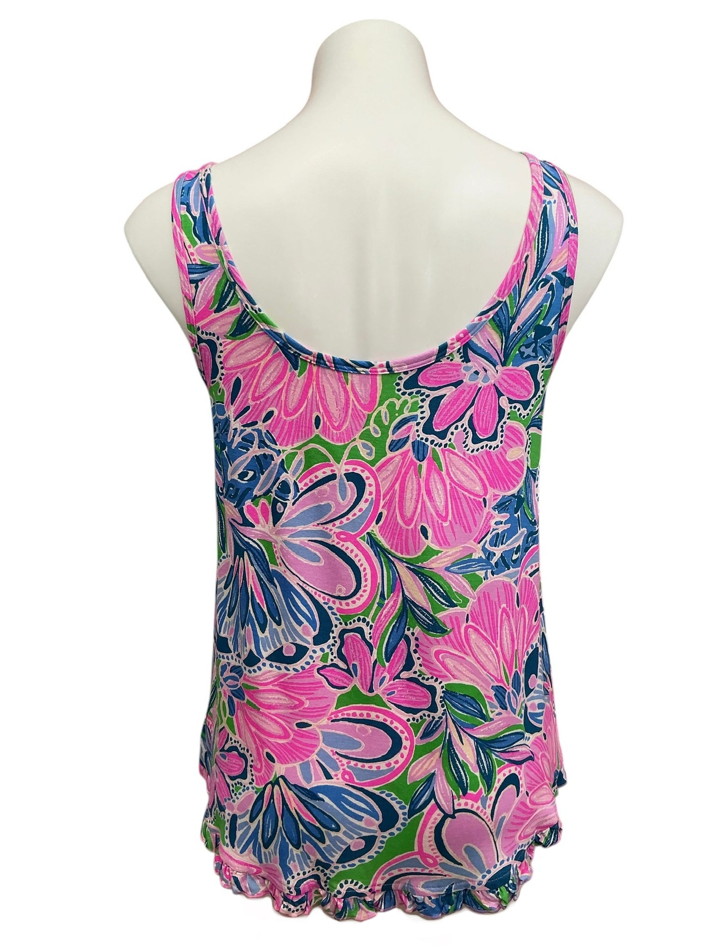 Lilly Pulitzer PJ Knit Ruffle Tank Top Gecko Green Tiger Sunrise - Size M