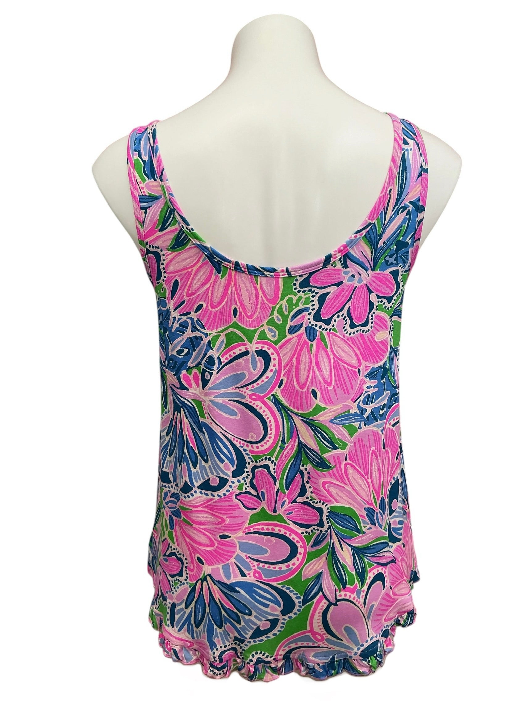 Lilly Pulitzer PJ Knit Ruffle Tank Top Gecko Green Tiger Sunrise - Size M