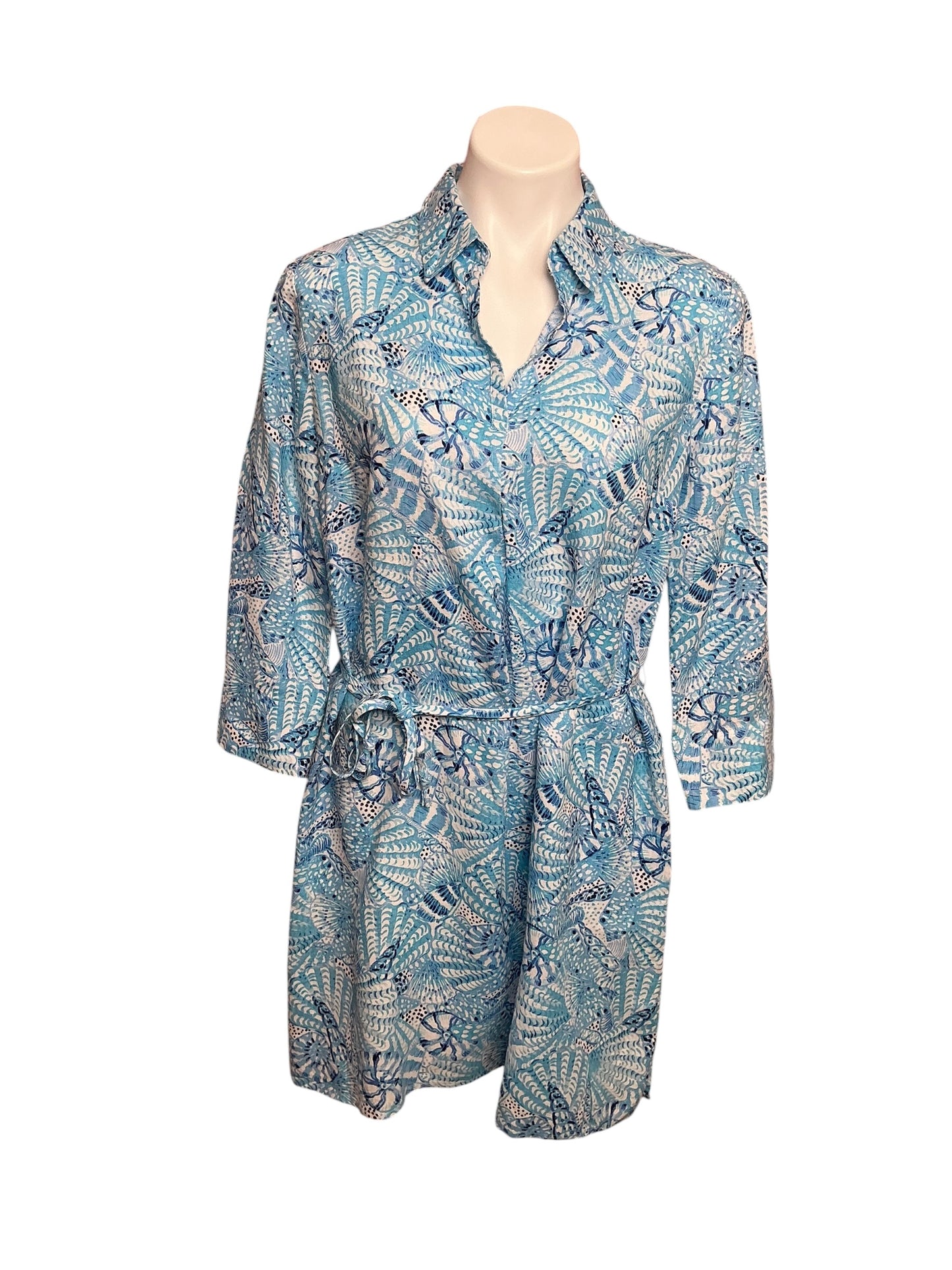 Lilly Pulitzer Pilar Tunic Linen Dress Amalfi Blue By The Seashore - Size M