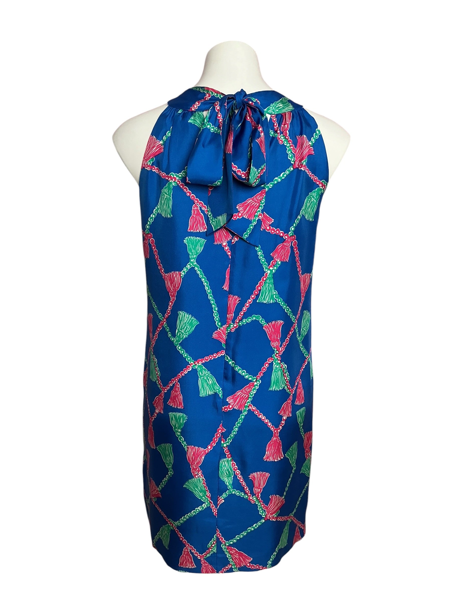 Lilly Pulitzer Gisele Dress Silk Twill Brewster Blue Tickle My Tassel  - Size 8