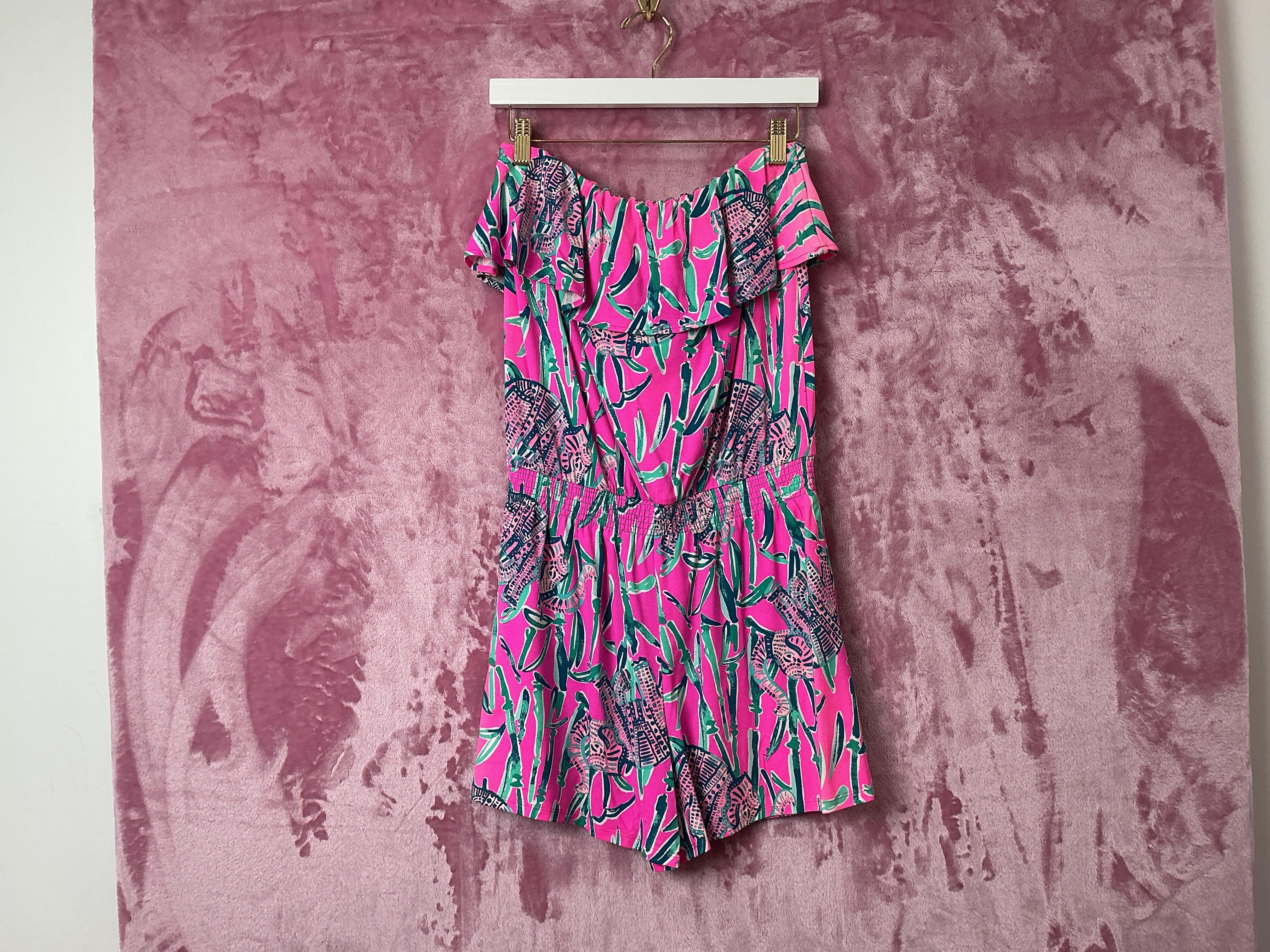 Lilly Pulitzer NWT Anja Romper Mandevilla Pink Extra Lucky - Size S