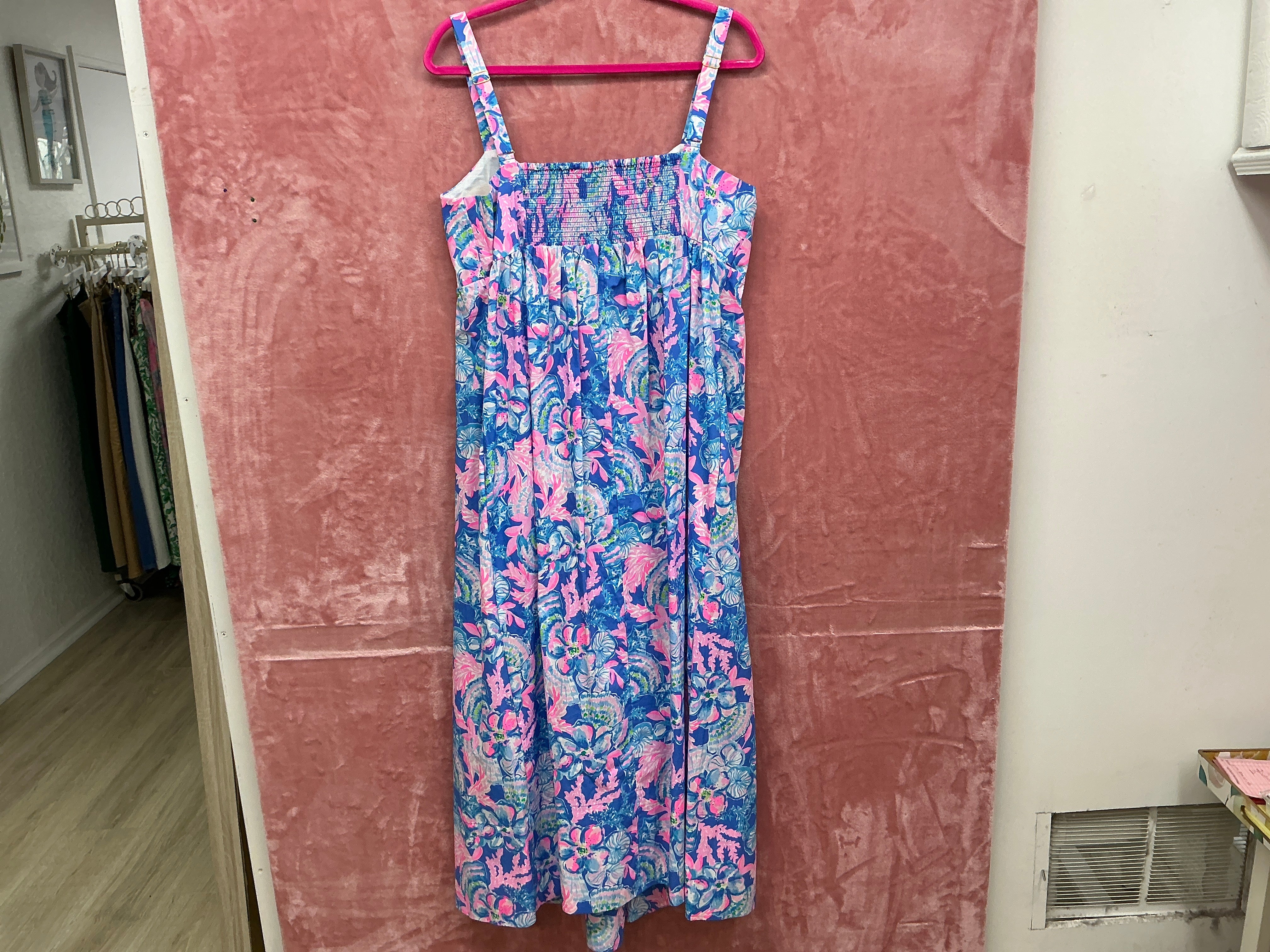 Lilly Pulitzer Azora Cotton Midi Dress NWT, Blue Tang Sitting Seaside Size 14