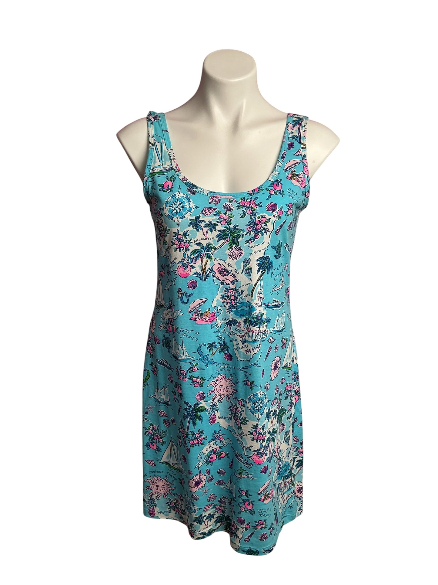 Lilly Pulitzer- Newberri Tank Dress Amalfi Blue Lilly’s Roadtrip Size XS