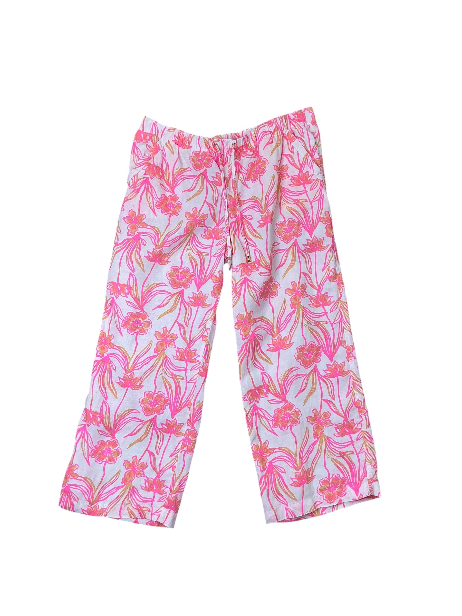Lilly Pulitzer Bradley Linen Crop Pants - Resort White Lovely Long Stems - Size XL