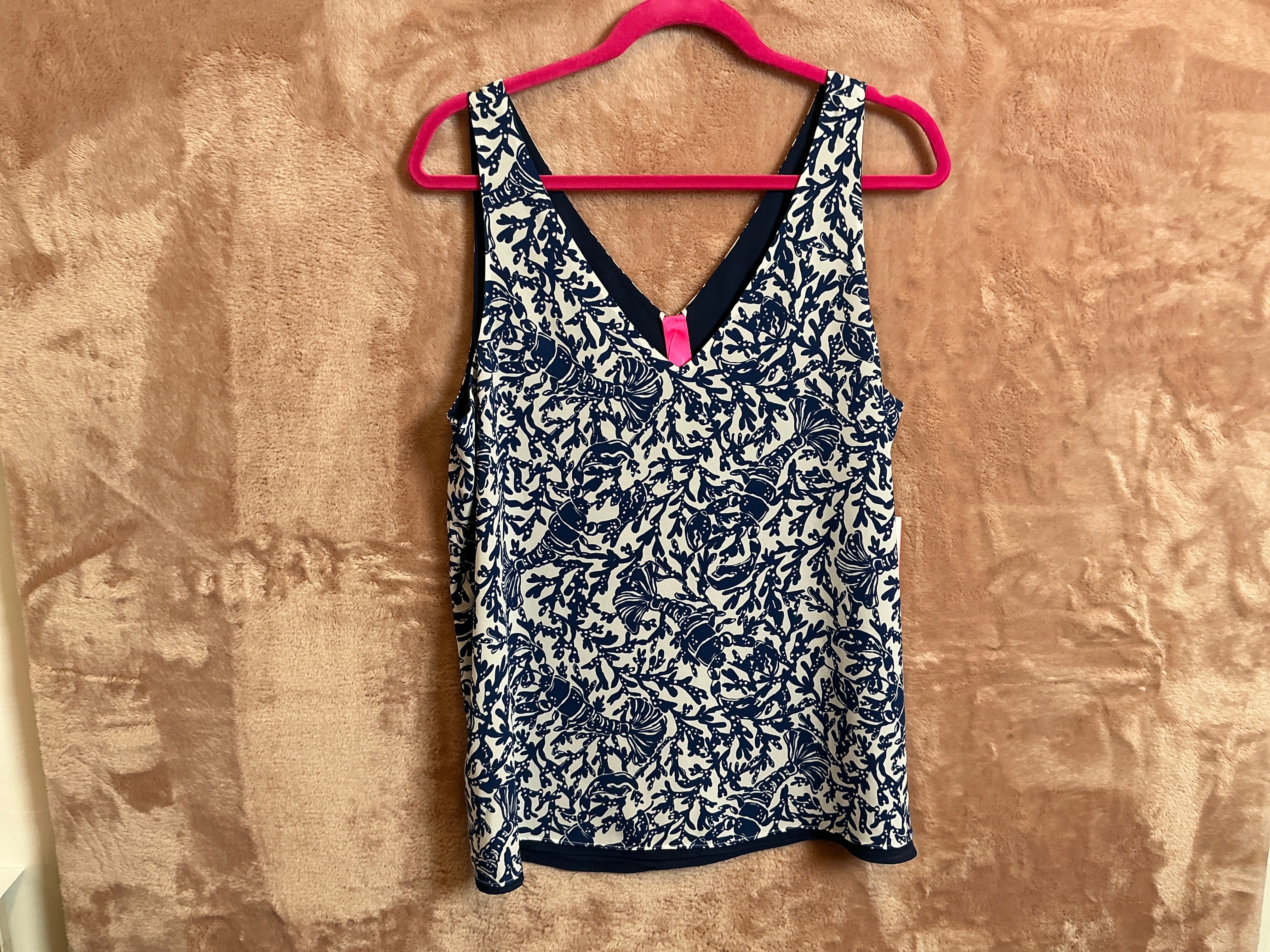 Lilly Pulitzer Top NWT - Florin Sleeveless V-Neck - Oyster Bay Blue - Krillin It - Size L