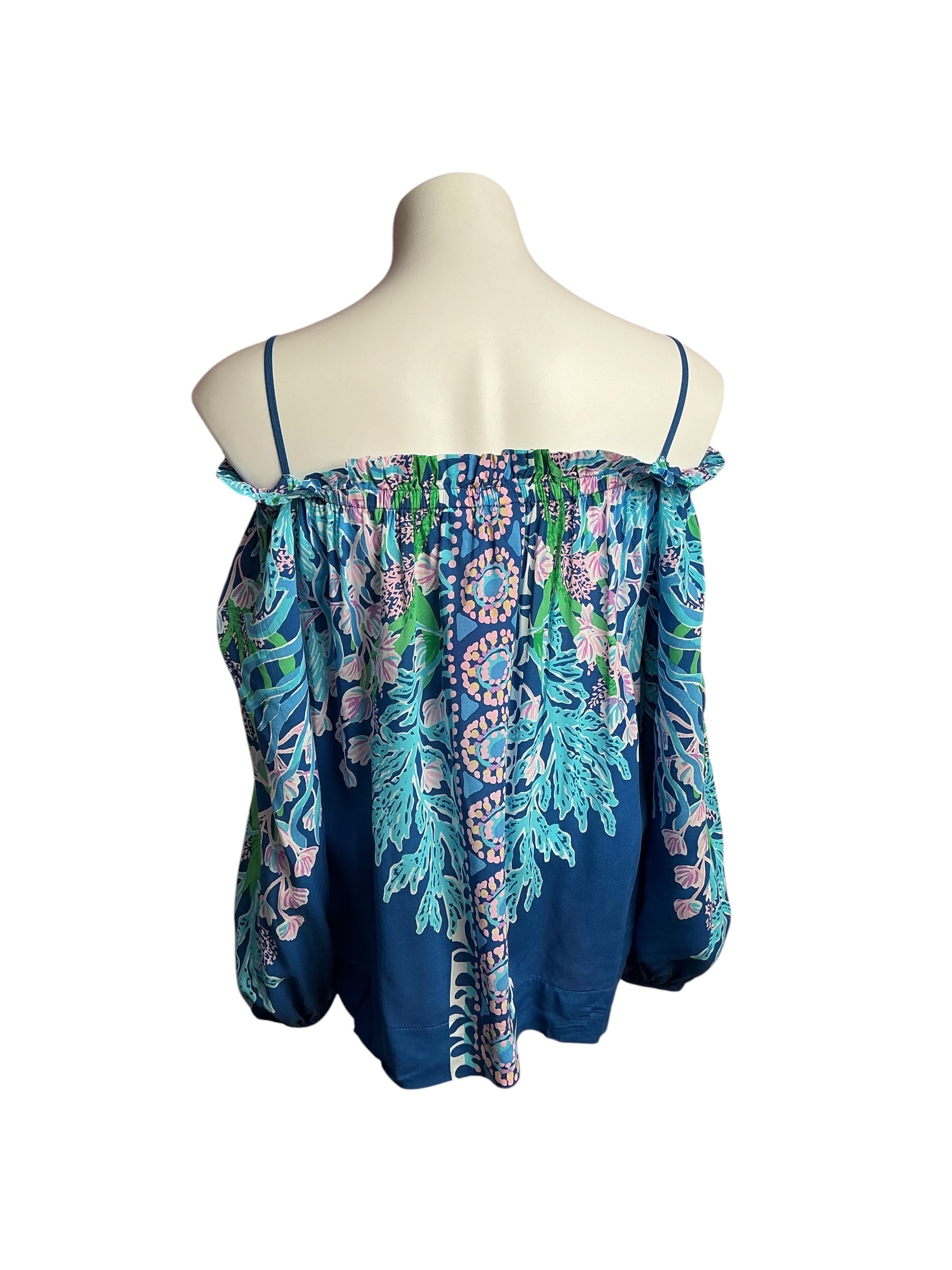 Lilly Pulitzer- Aimes Off-The-Shoulder Top Barton Blue Seacret Escape Size S