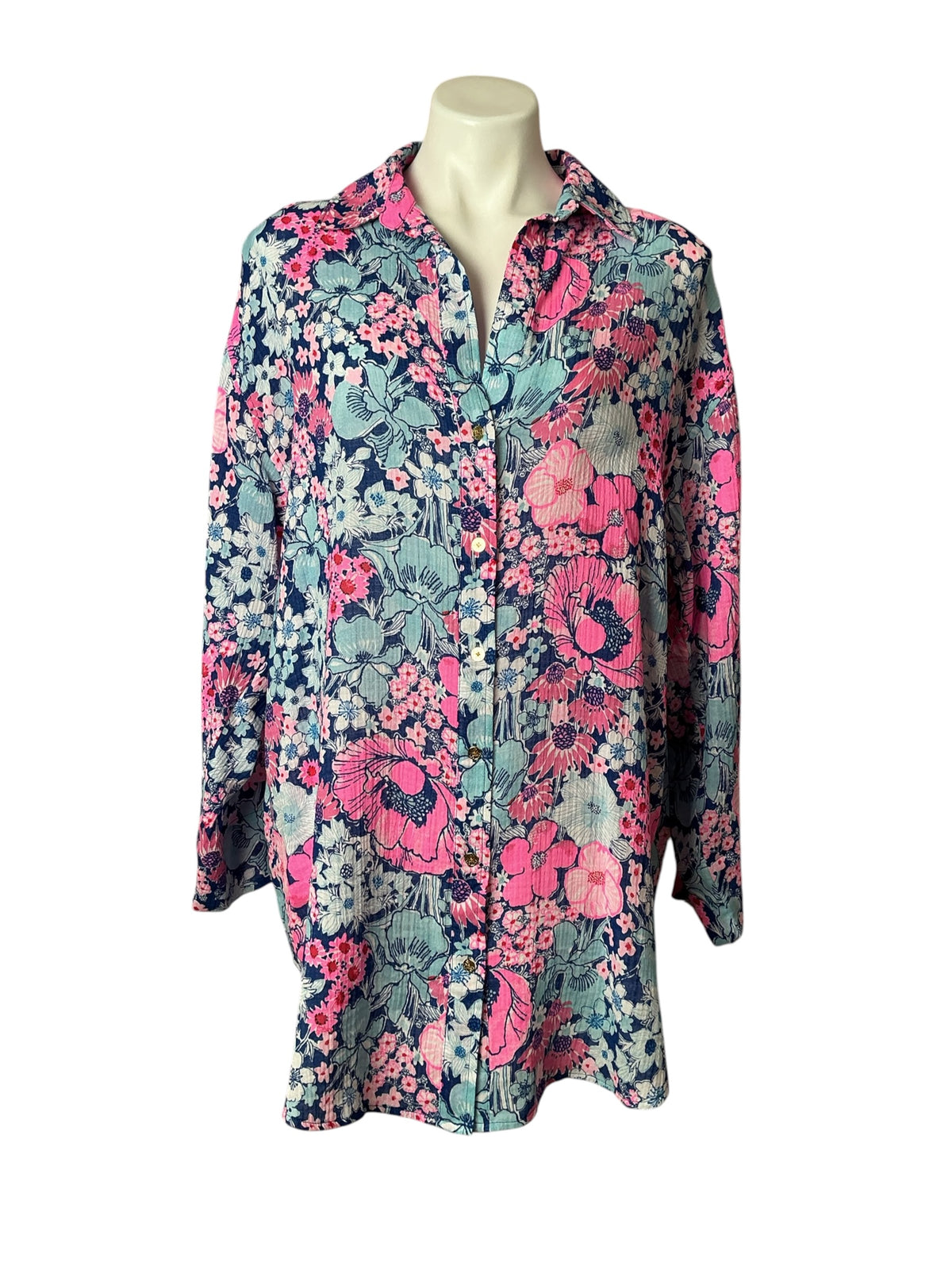 Lilly Pulitzer NWT Kwithey Long Sleeve Coverup Starlight Navy In All her Glory - Size L