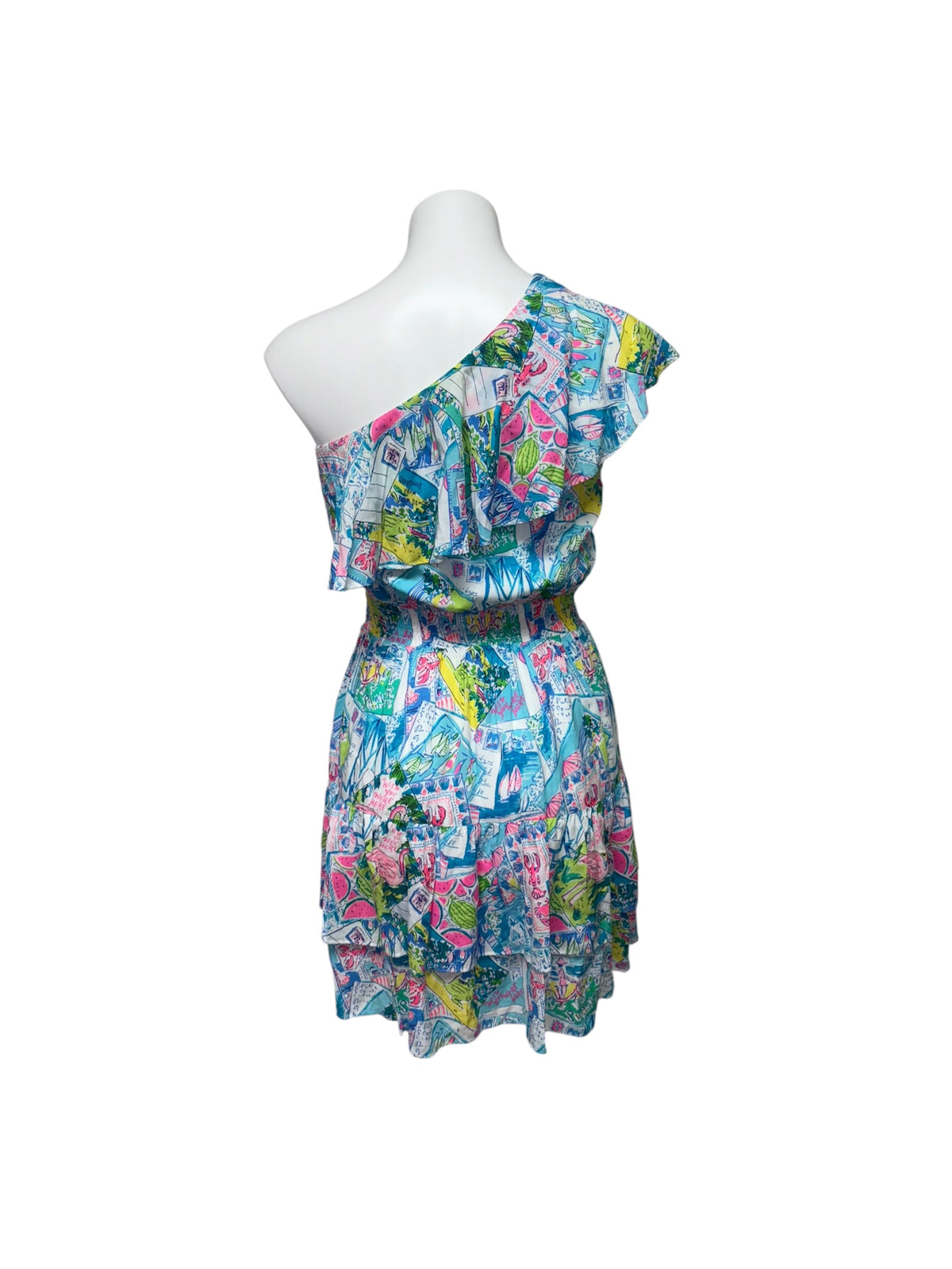 Lilly Pulitzer Addilyn One-Shoulder Dress Wish You Were Here - Size S
