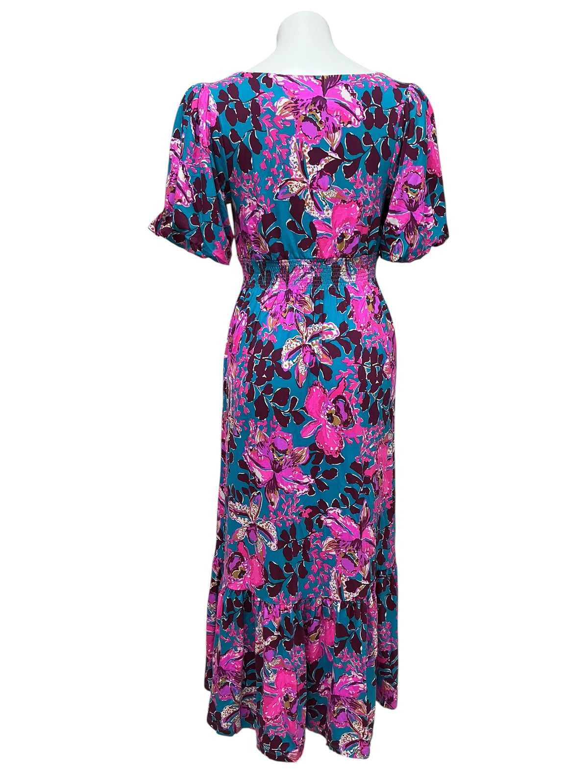 Lilly Pulitzer Holloway Elbow Sleeve Midi Dress Blue Rhapsody Orchid You Not - Size M