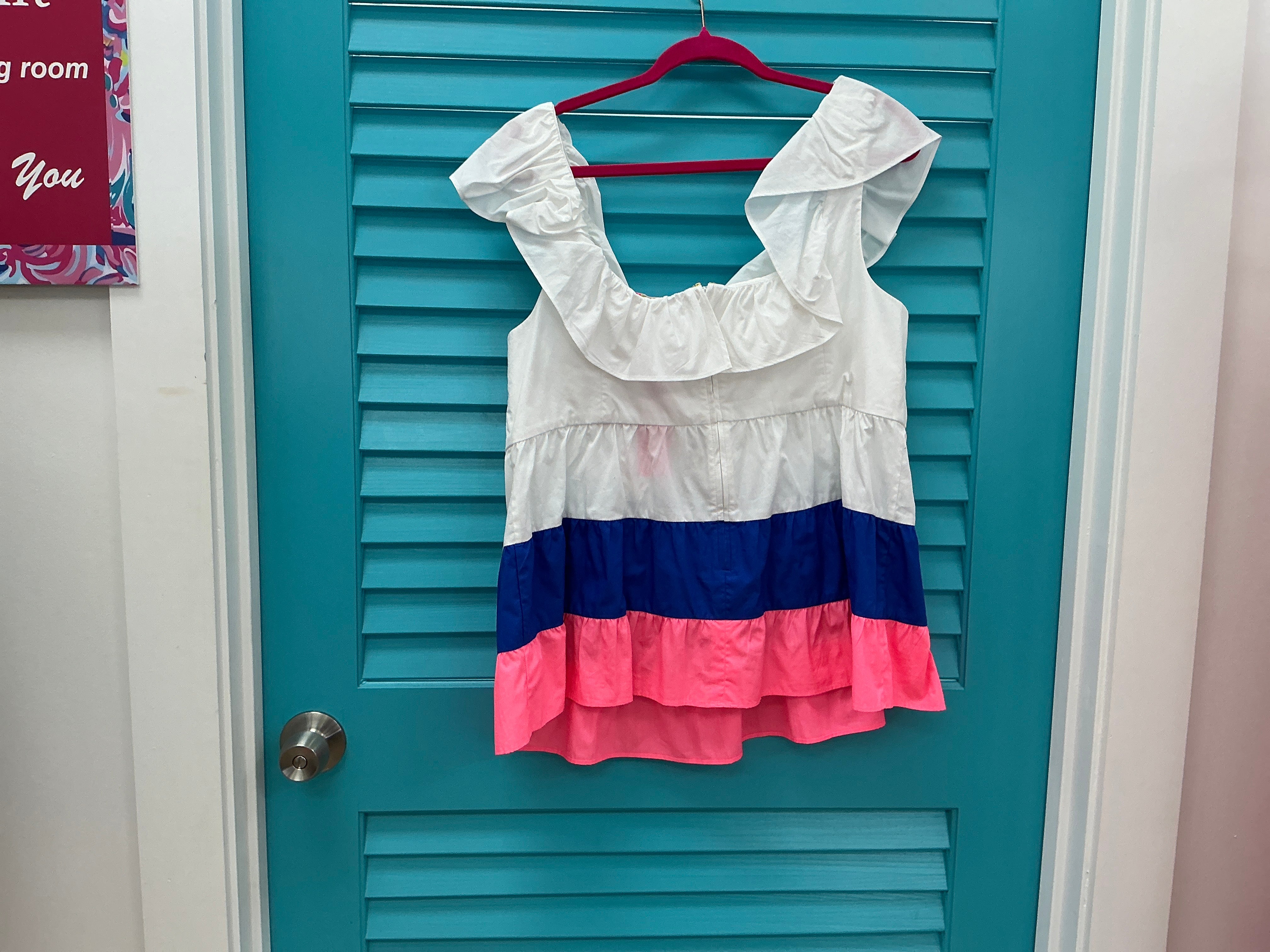 Lilly Pulitzer NWT Emie Ruffle Top Resort White Borealis Blue Lilly - Size 16